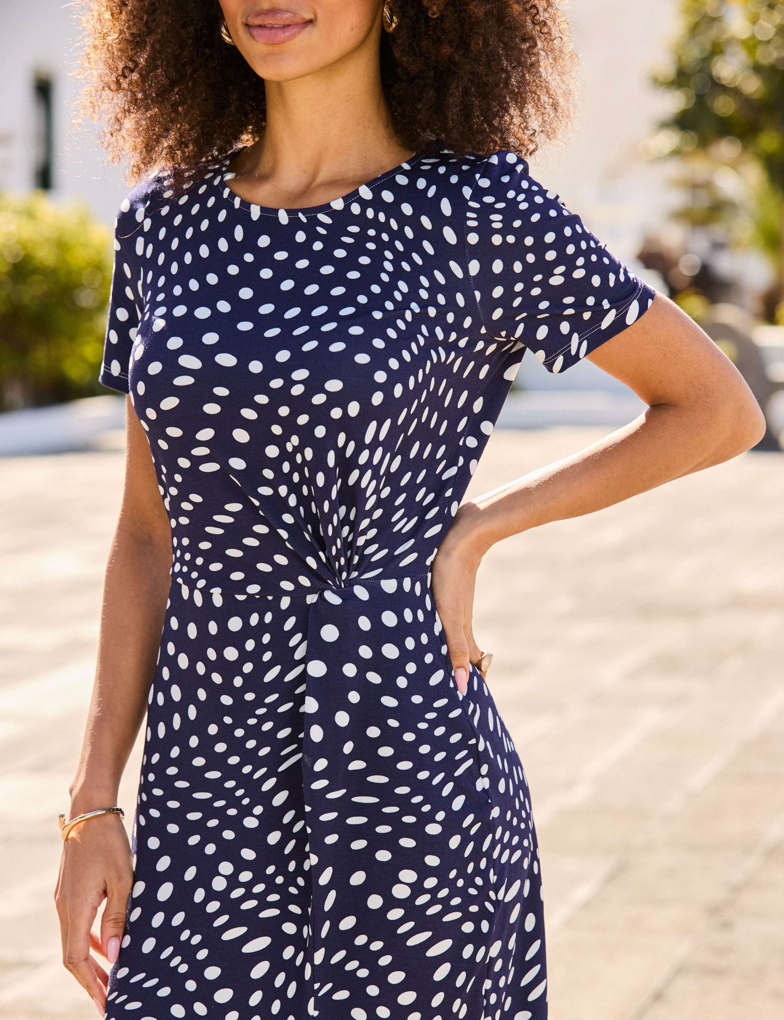 Polka Dot Crew Neck Midi Waisted Dress 5 of 5