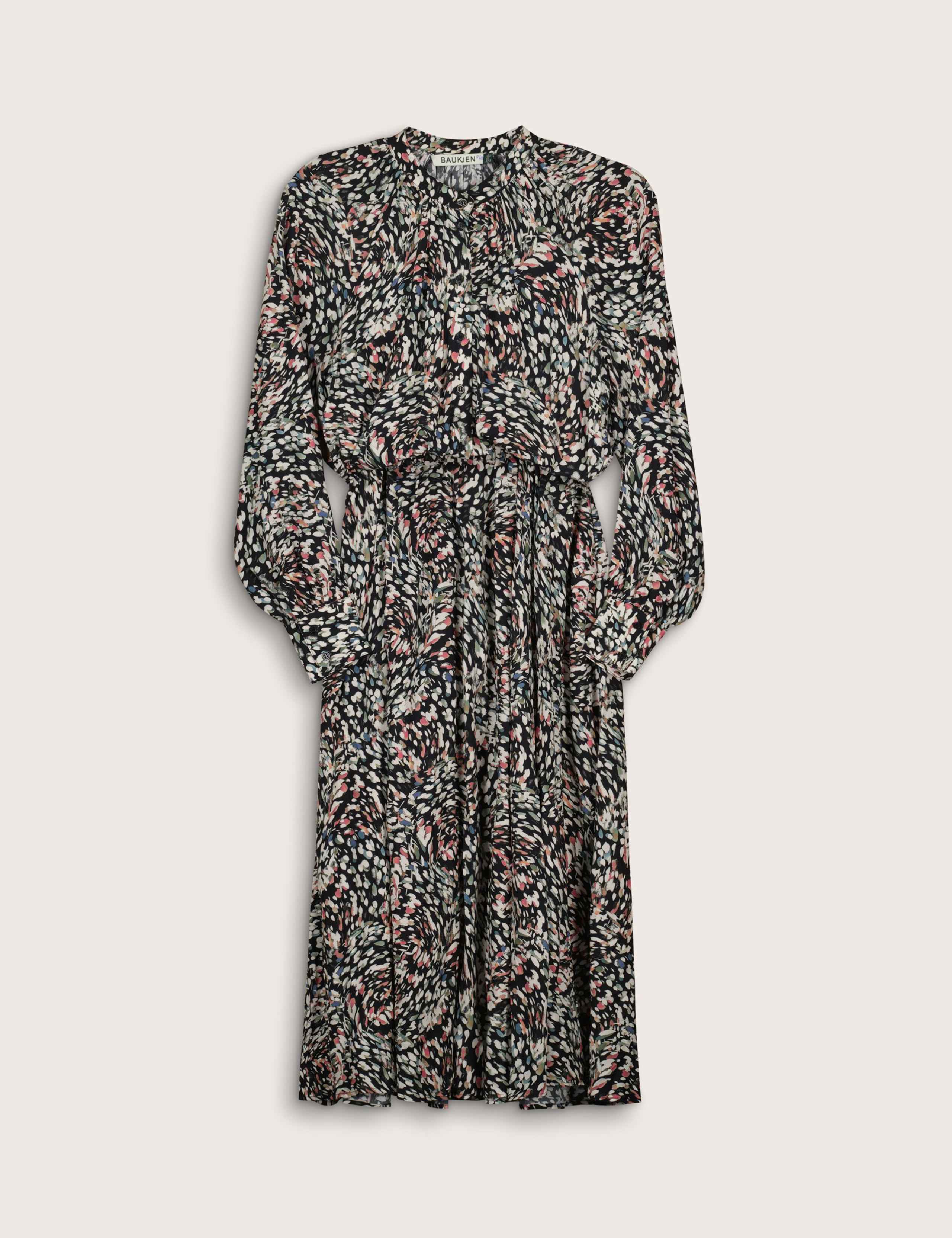 Printed Band Collar Midi Waisted Dress 2 of 5