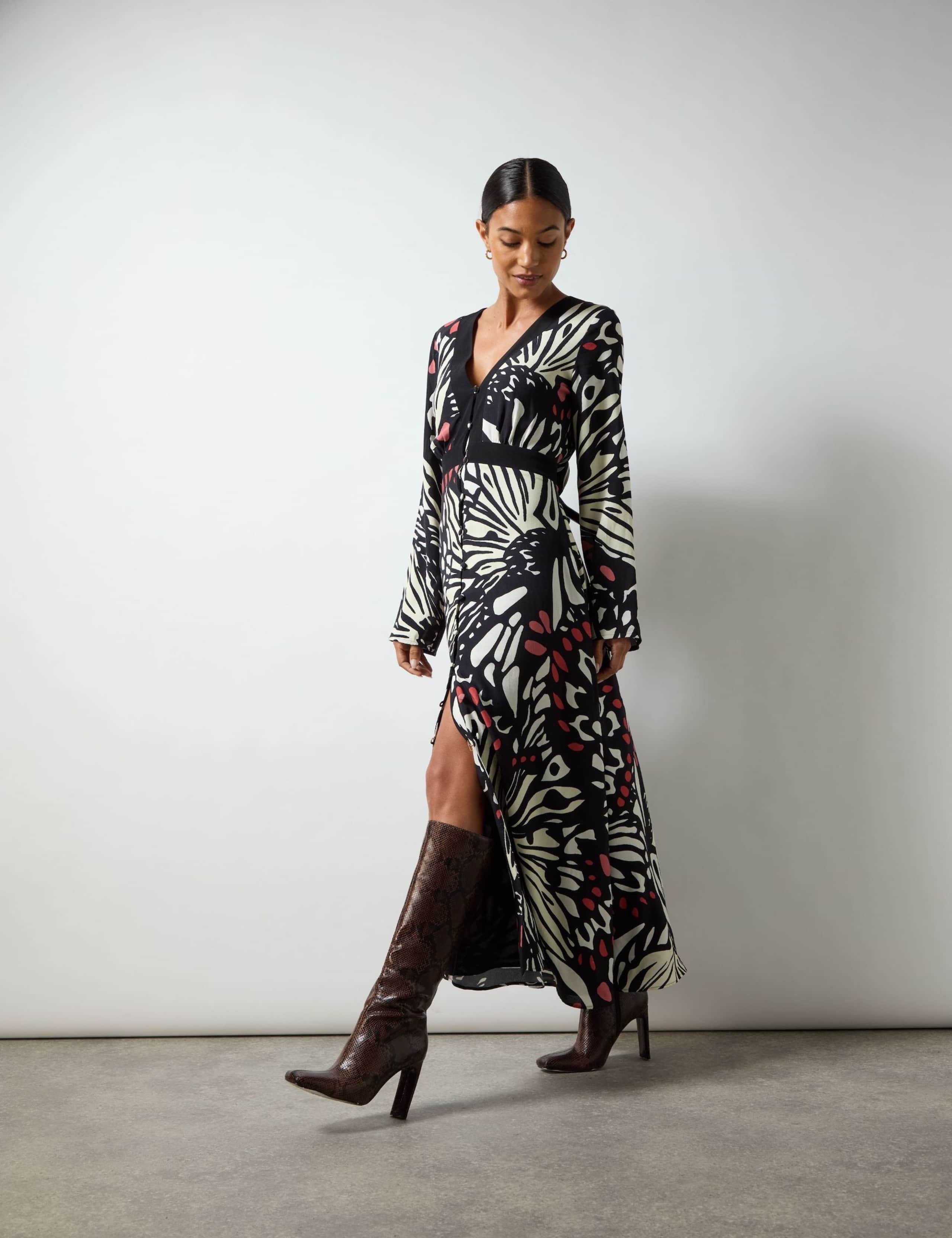 V-Neck Button Front Midi Tea Dress 3 of 6