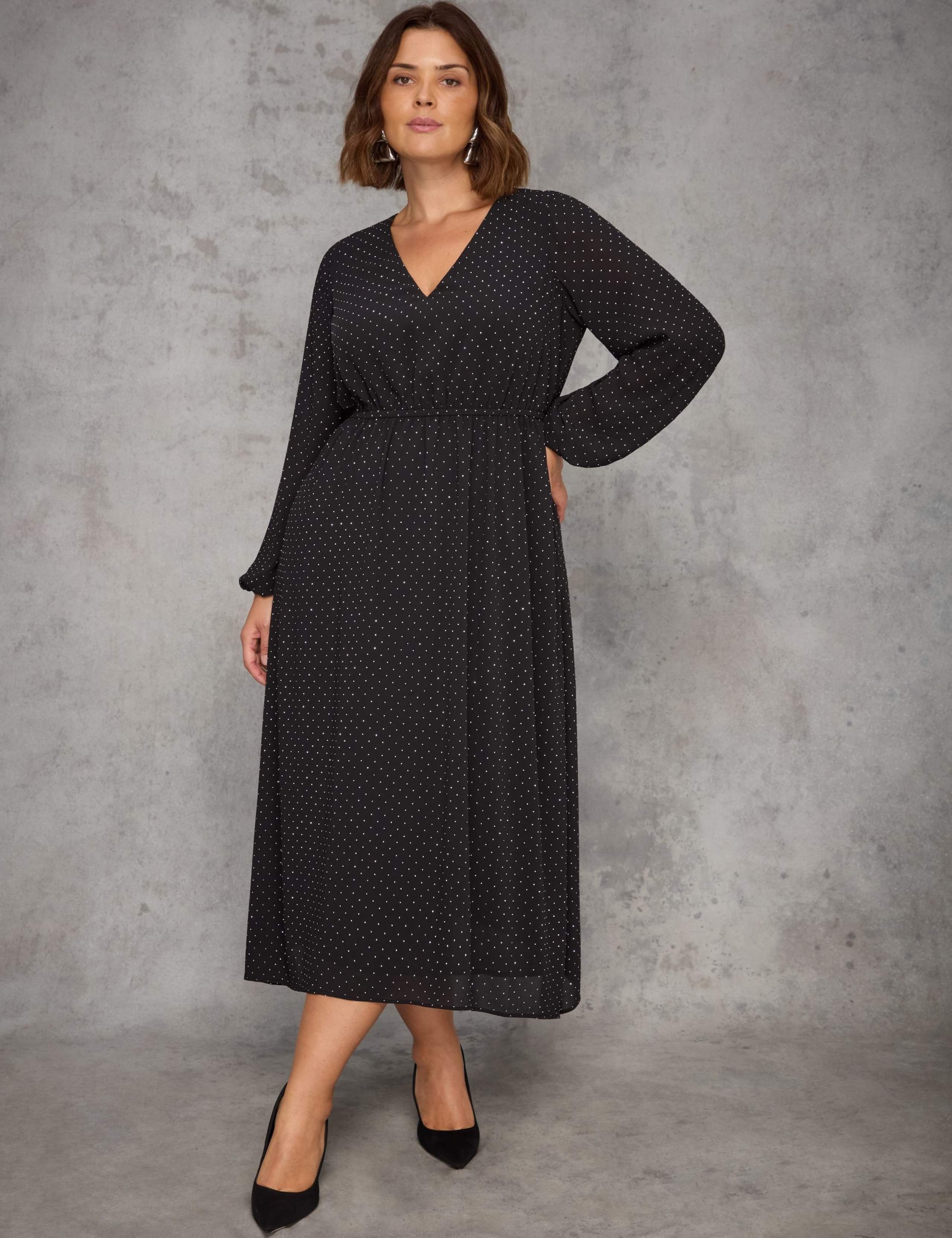 Polka Dot V-Neck Waisted Midaxi Dress 1 of 5