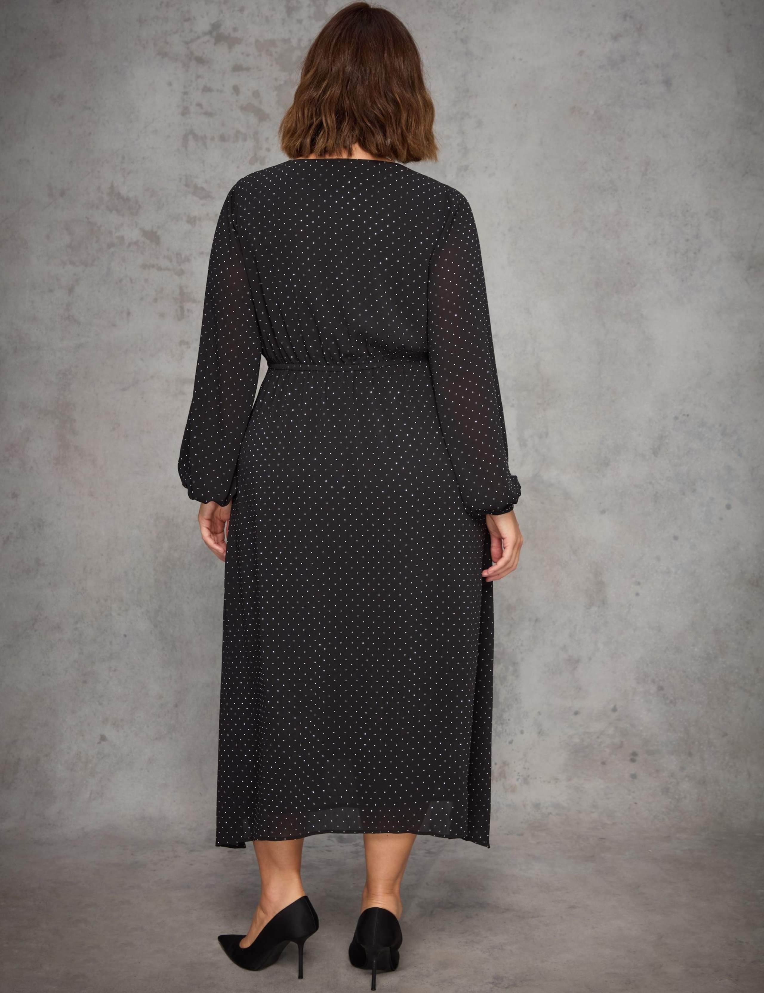 Polka Dot V-Neck Waisted Midaxi Dress 2 of 5