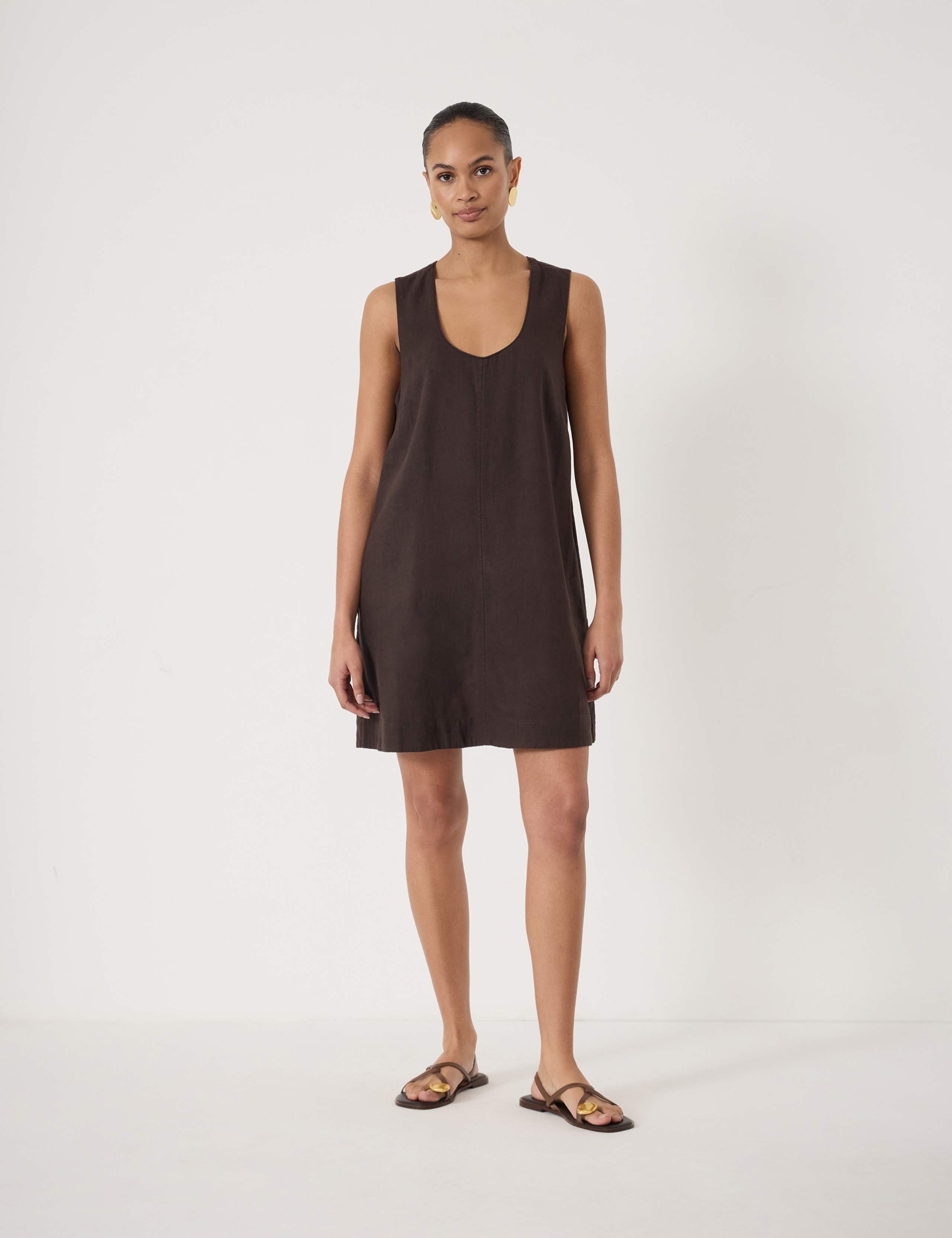 Linen Blend Scoop Neck Mini Shift Dress 1 of 5