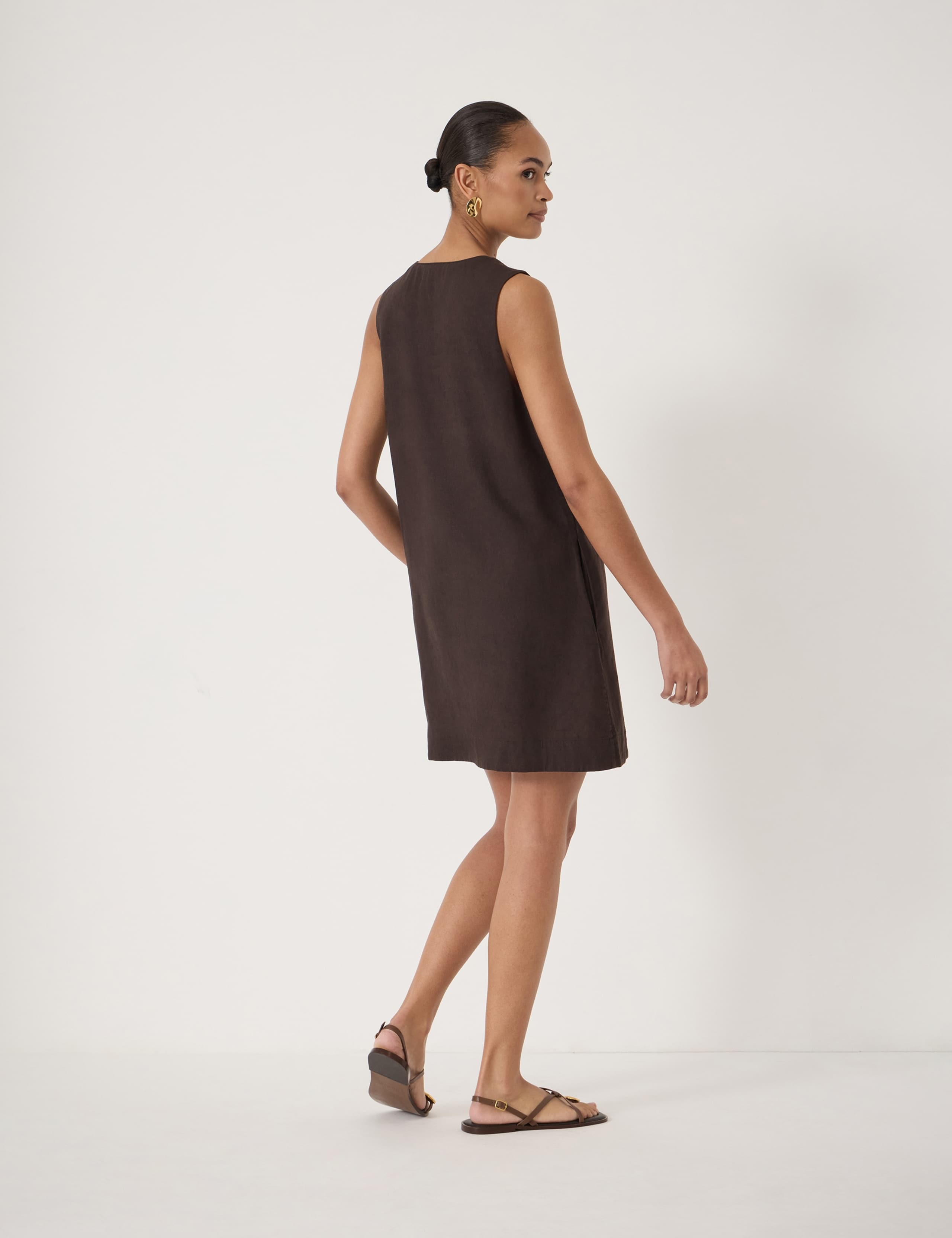 Linen Blend Scoop Neck Mini Shift Dress 3 of 5