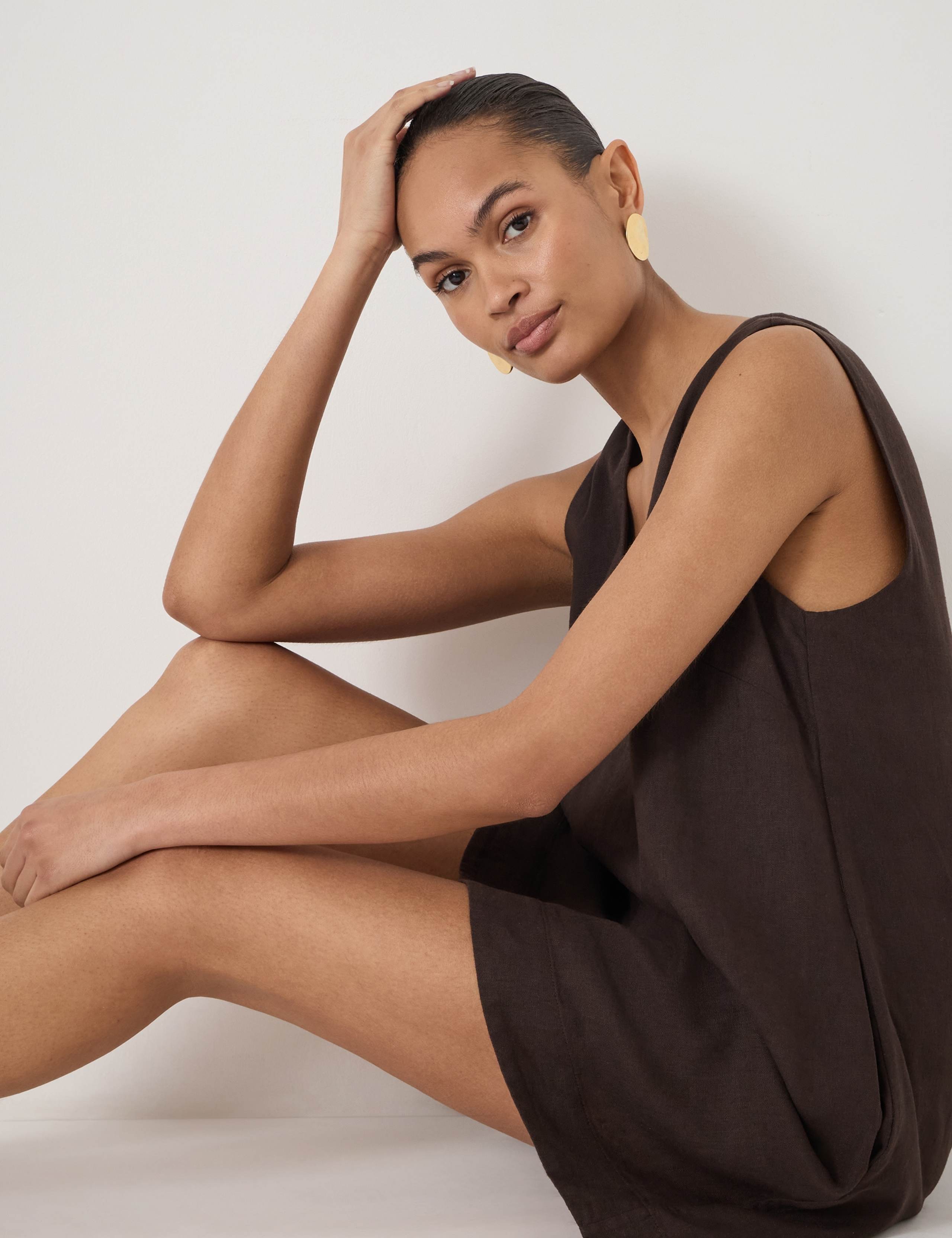 Linen Blend Scoop Neck Mini Shift Dress 4 of 5