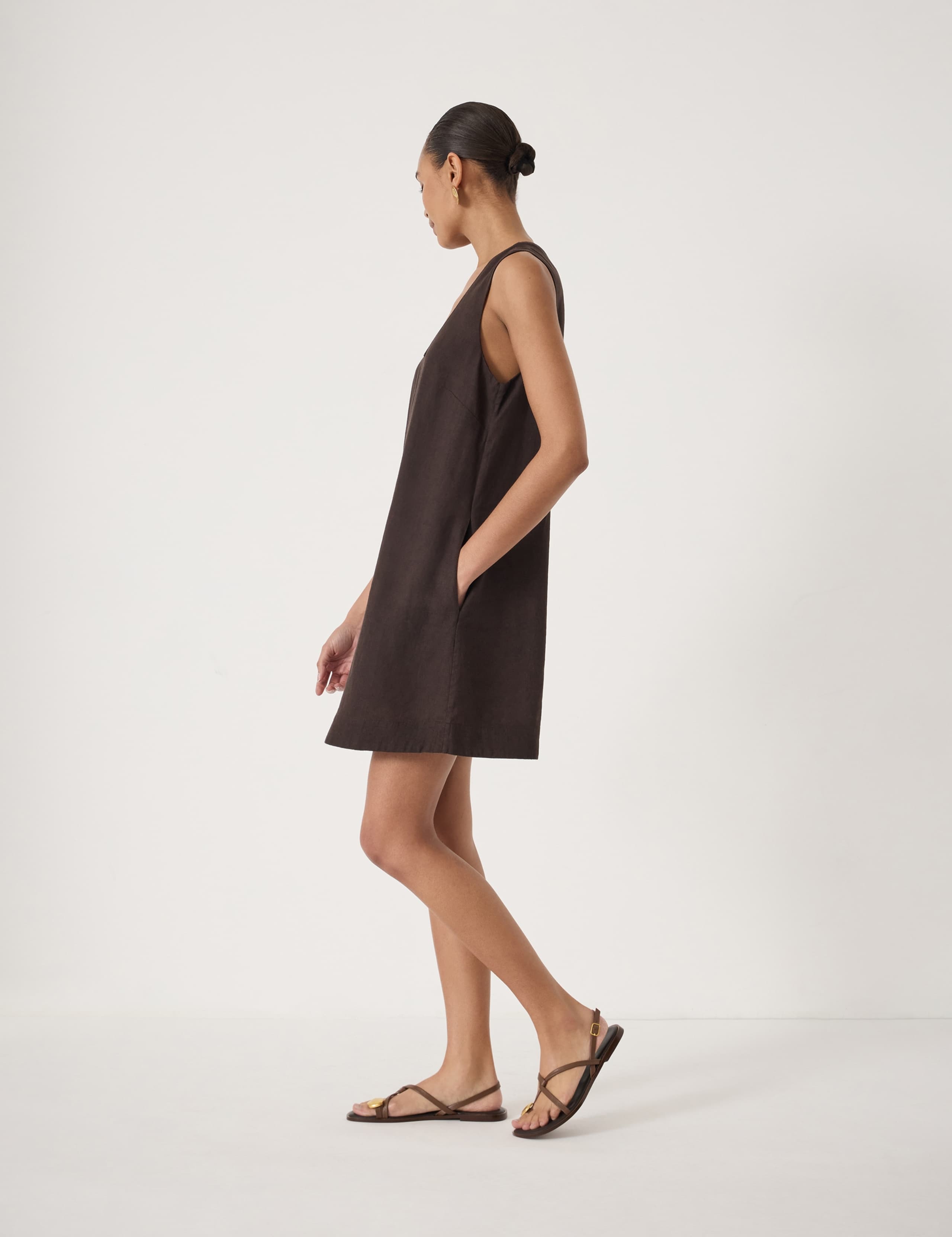 Linen Blend Scoop Neck Mini Shift Dress 5 of 5