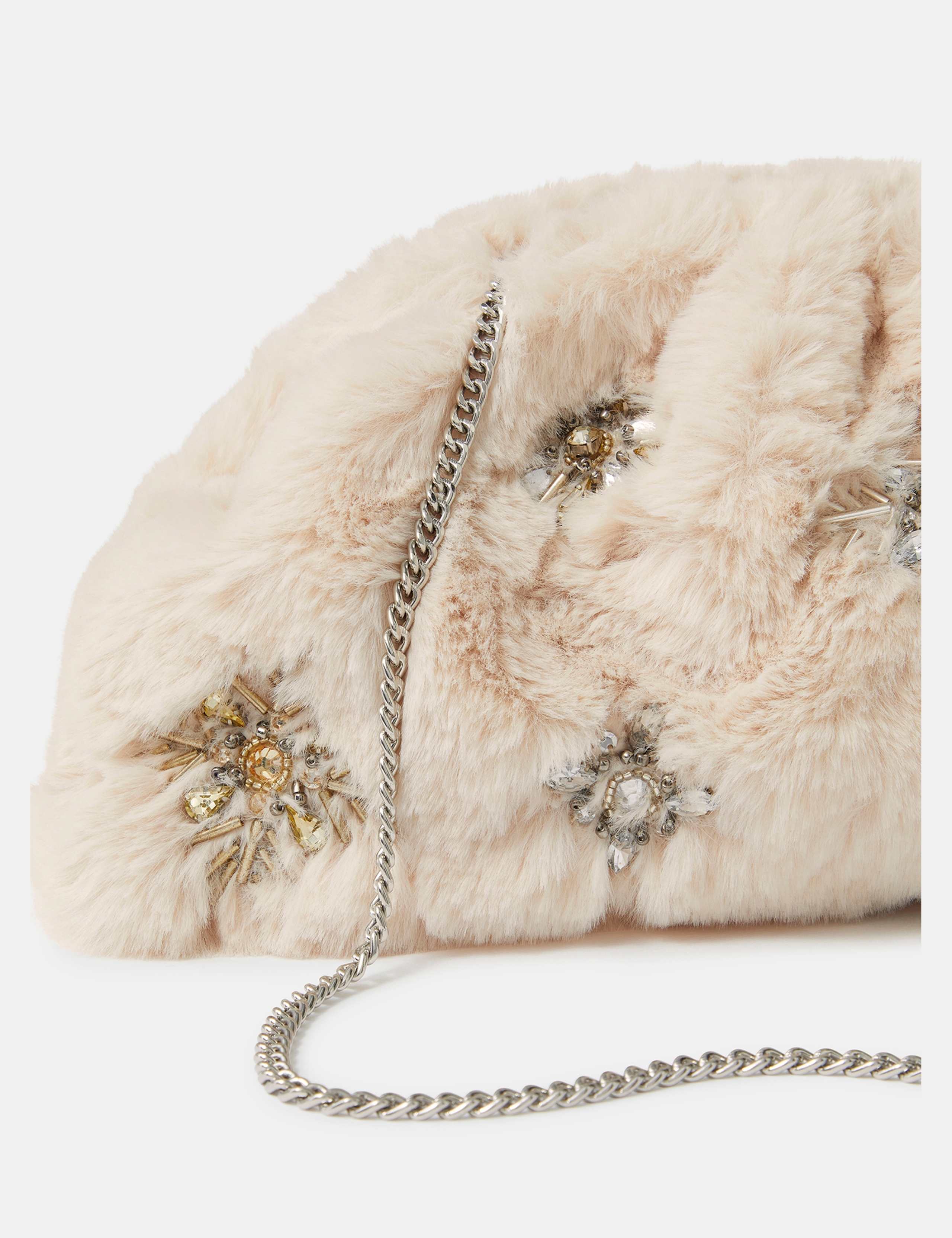 Faux Fur Brooch Embellished Clutch Bag 4 of 4