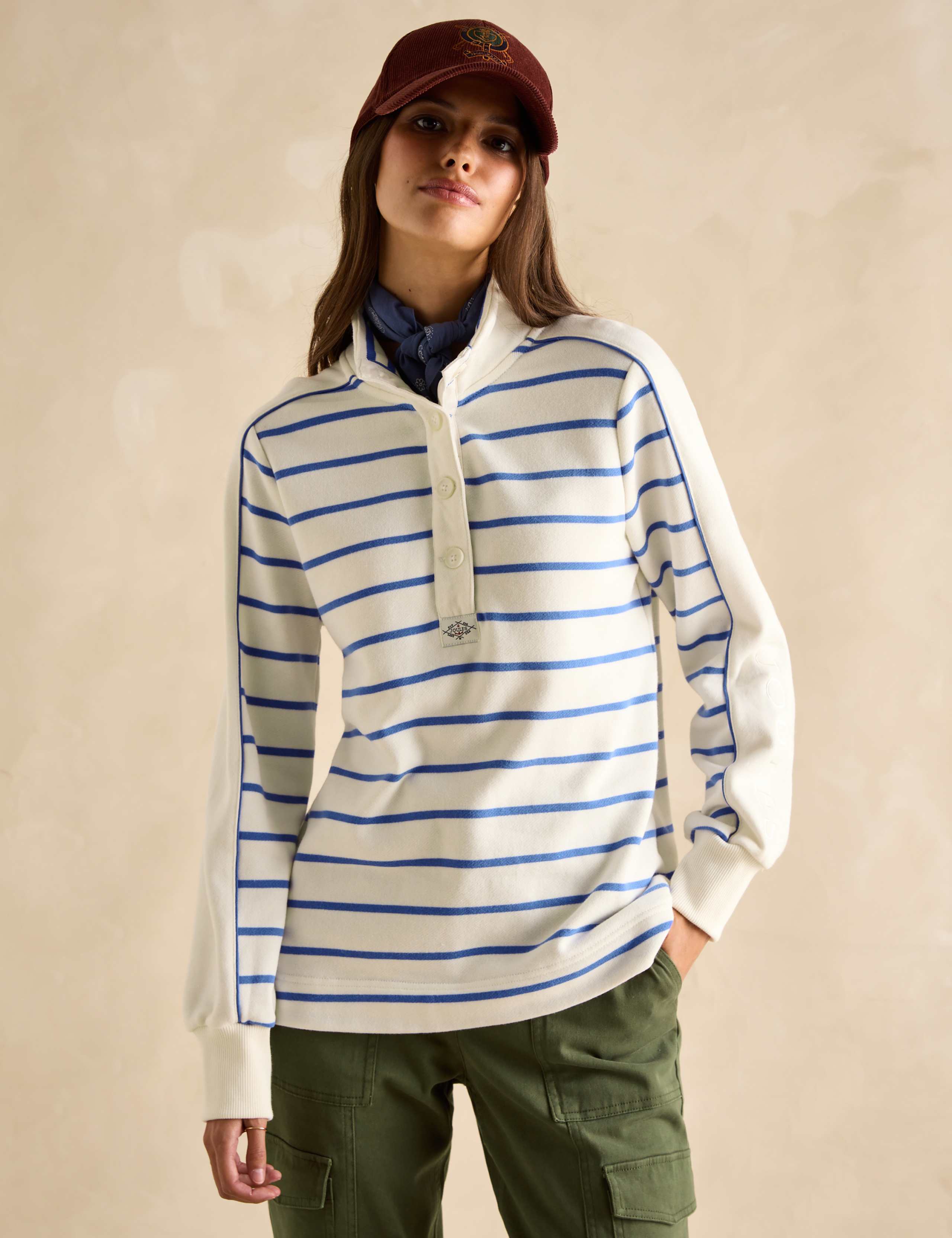 Pure Cotton Striped Funnel Neck Sweat-shirt 1 of 7