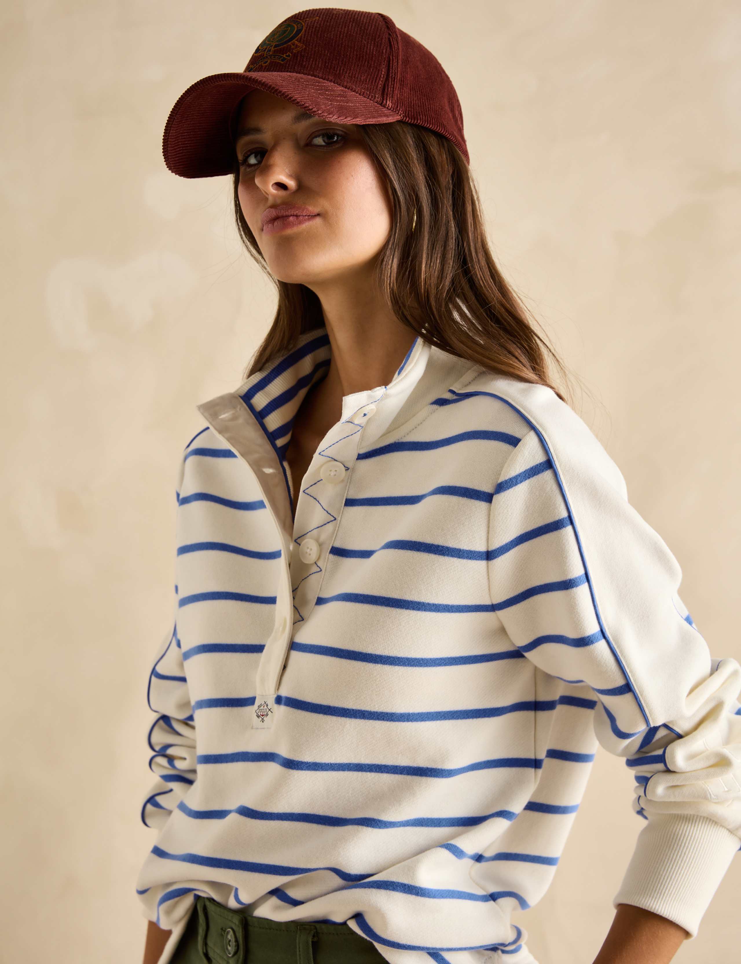 Pure Cotton Striped Funnel Neck Sweat-shirt 2 of 7