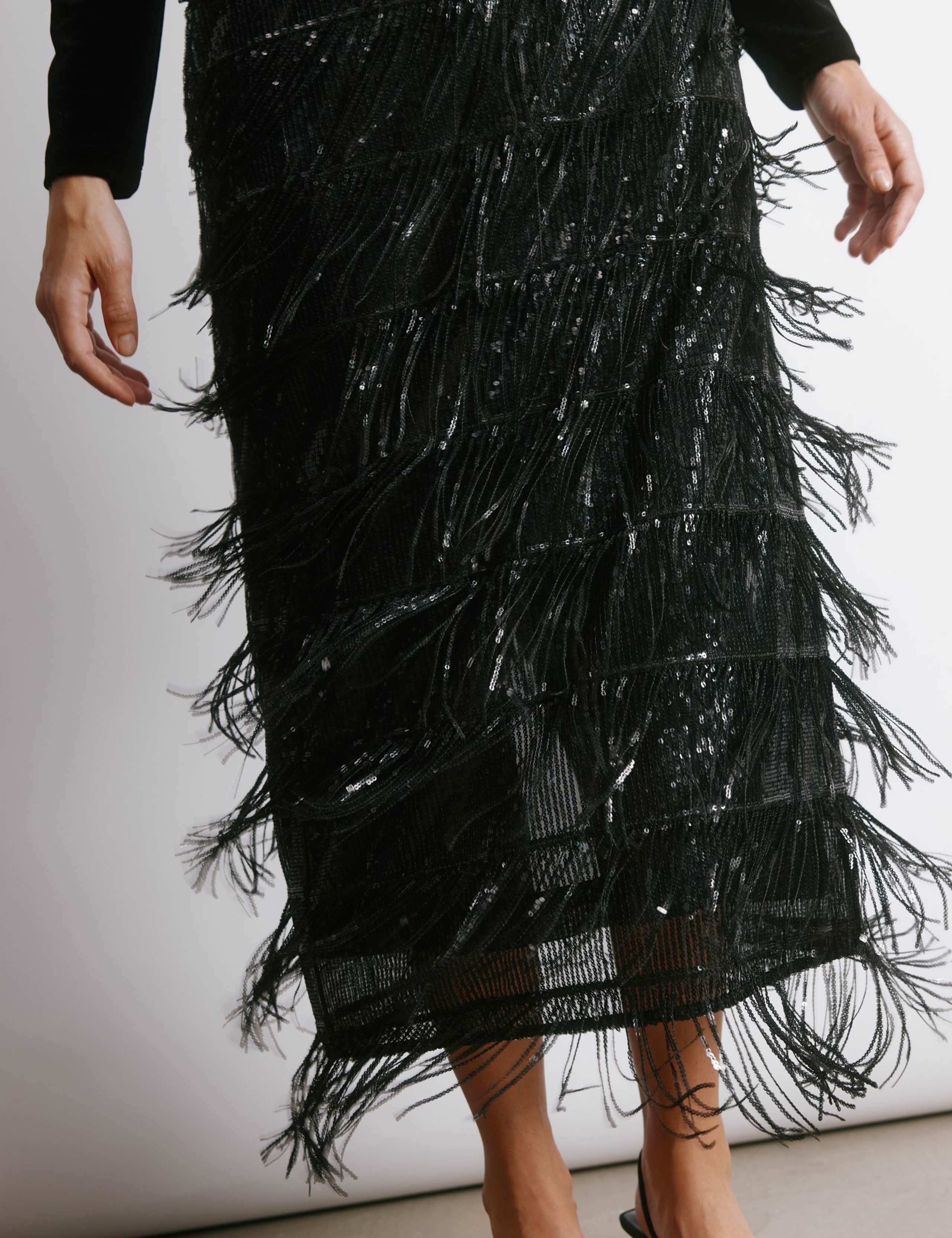 Sequin Fringe Midi Pencil Skirt 3 of 4