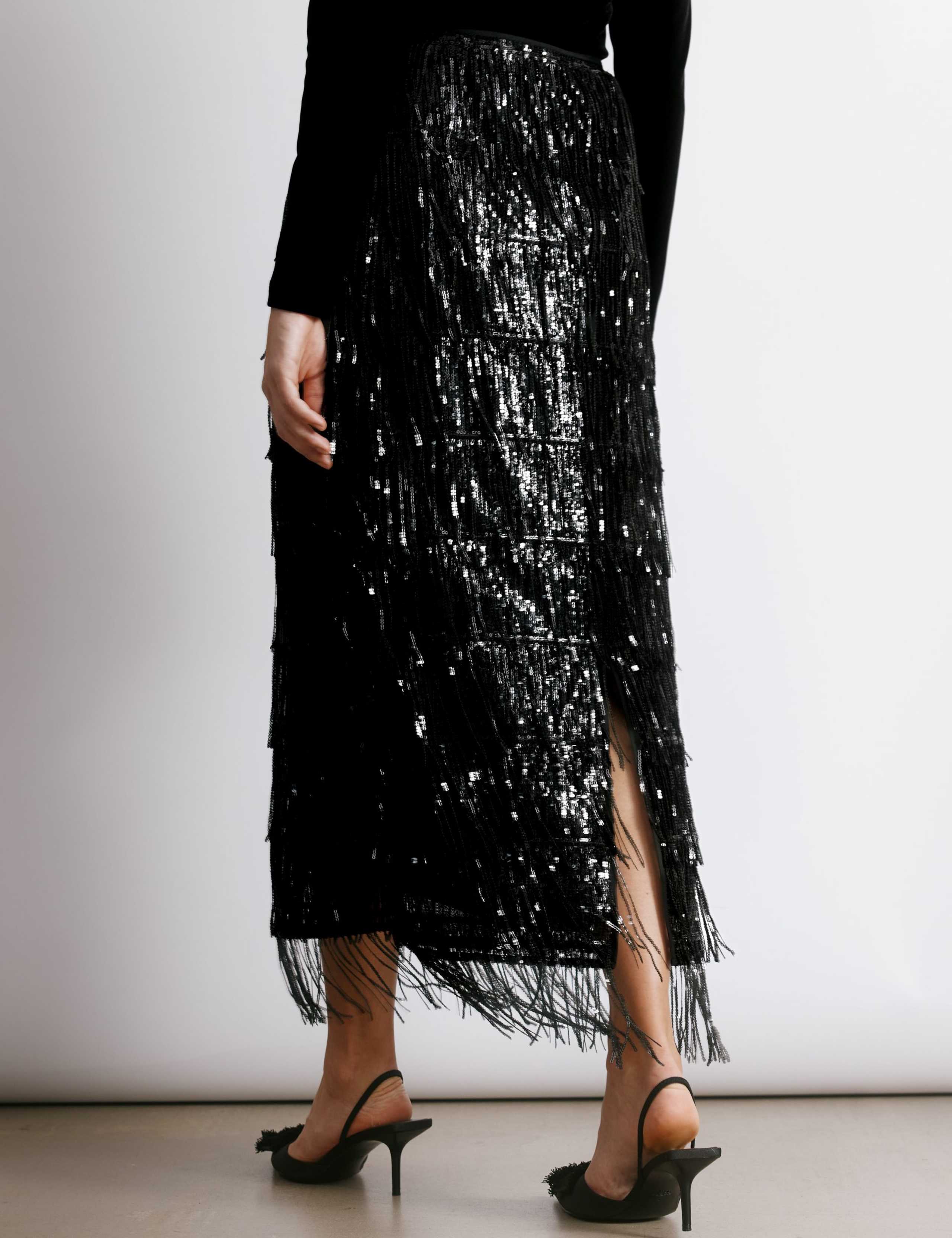 Sequin Fringe Midi Pencil Skirt 4 of 4