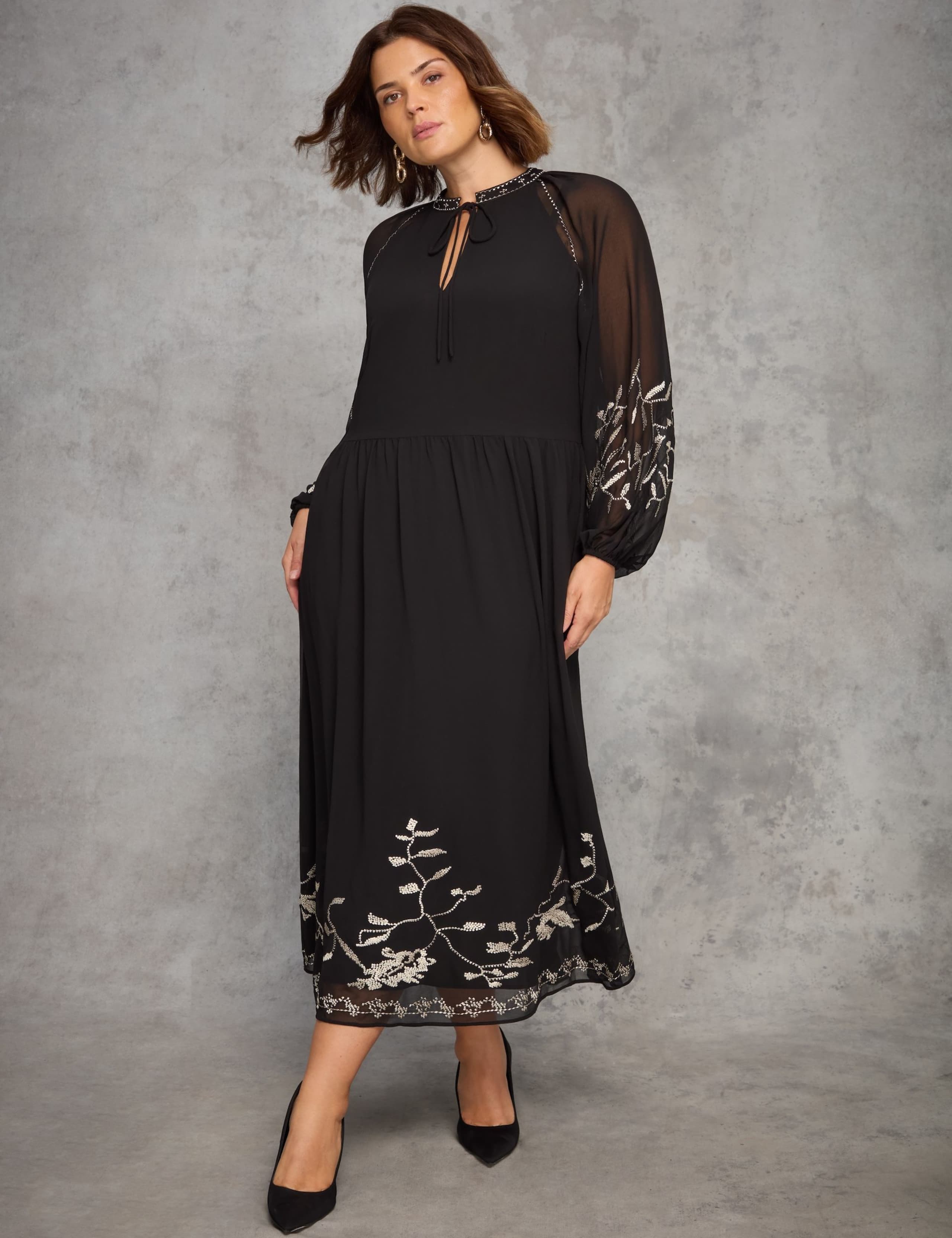 Embellished Tie Neck Midaxi Waisted Dress 2 of 6