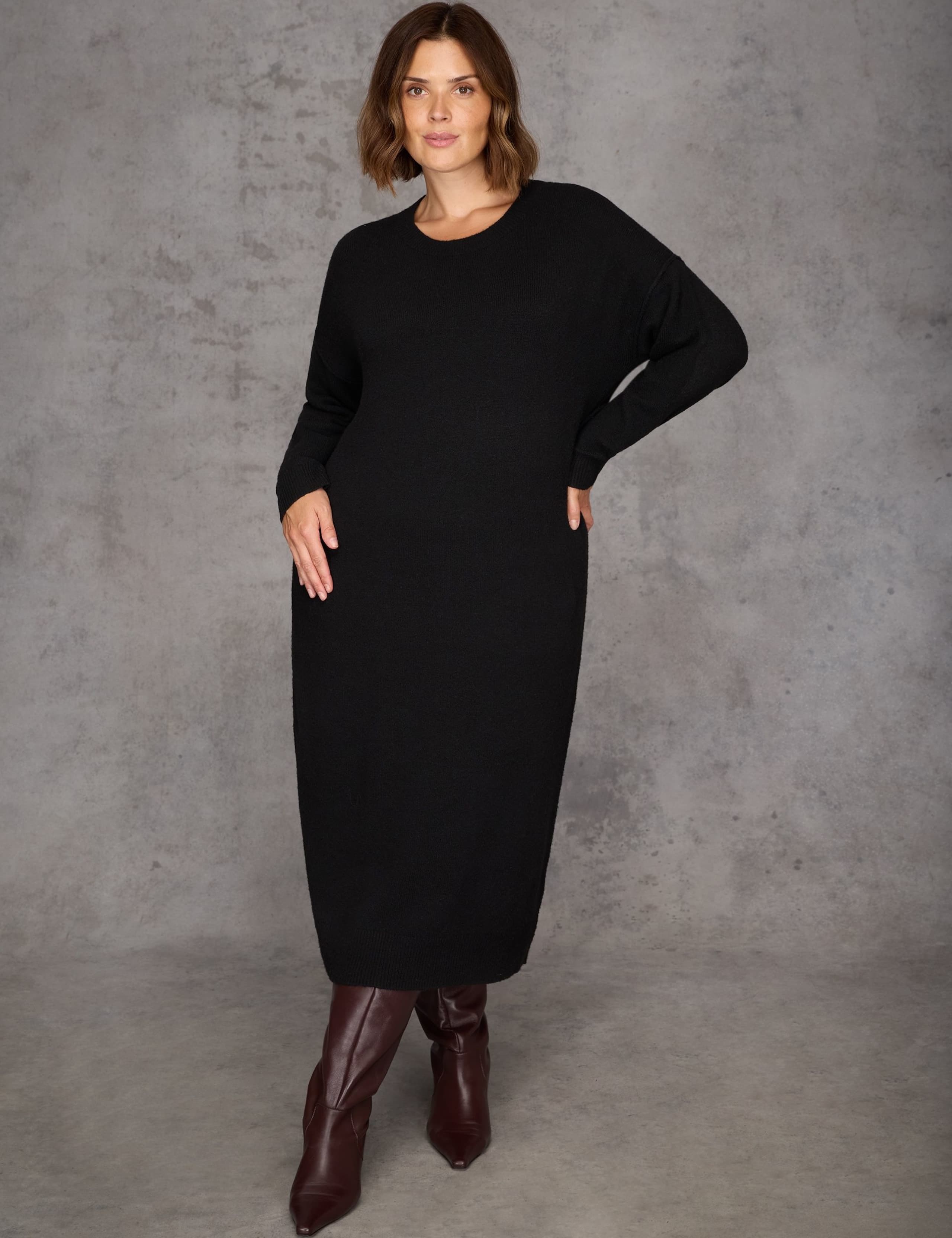 Crew Neck Midi Jumper Dress with Wool 2 of 5