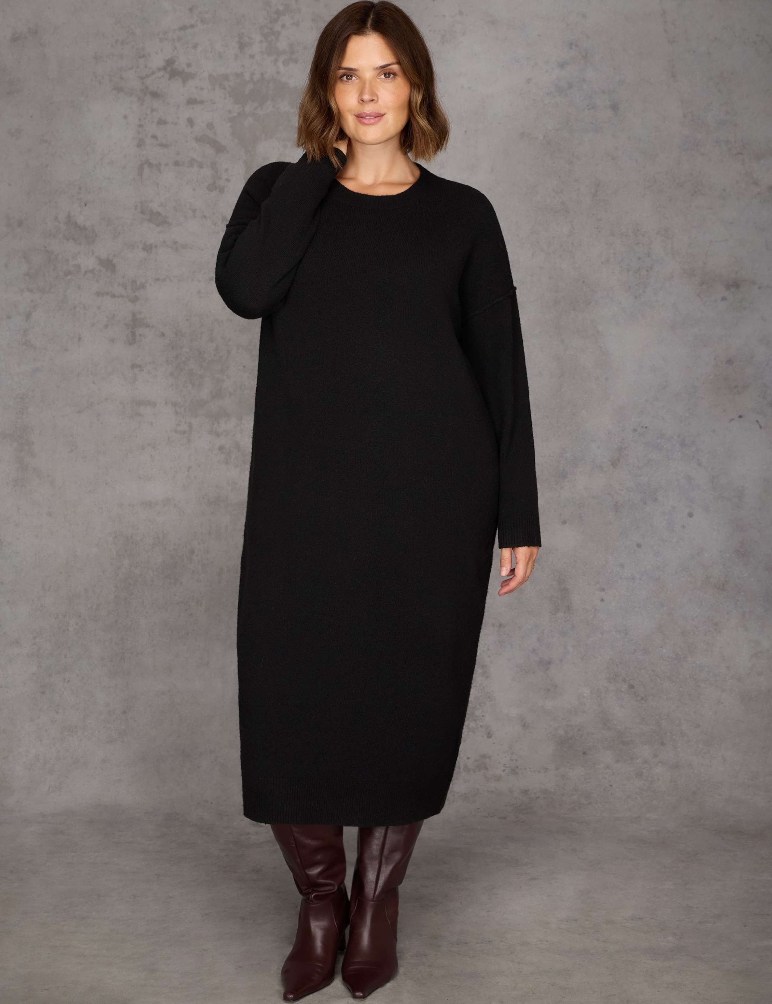 Crew Neck Midi Jumper Dress with Wool 3 of 5