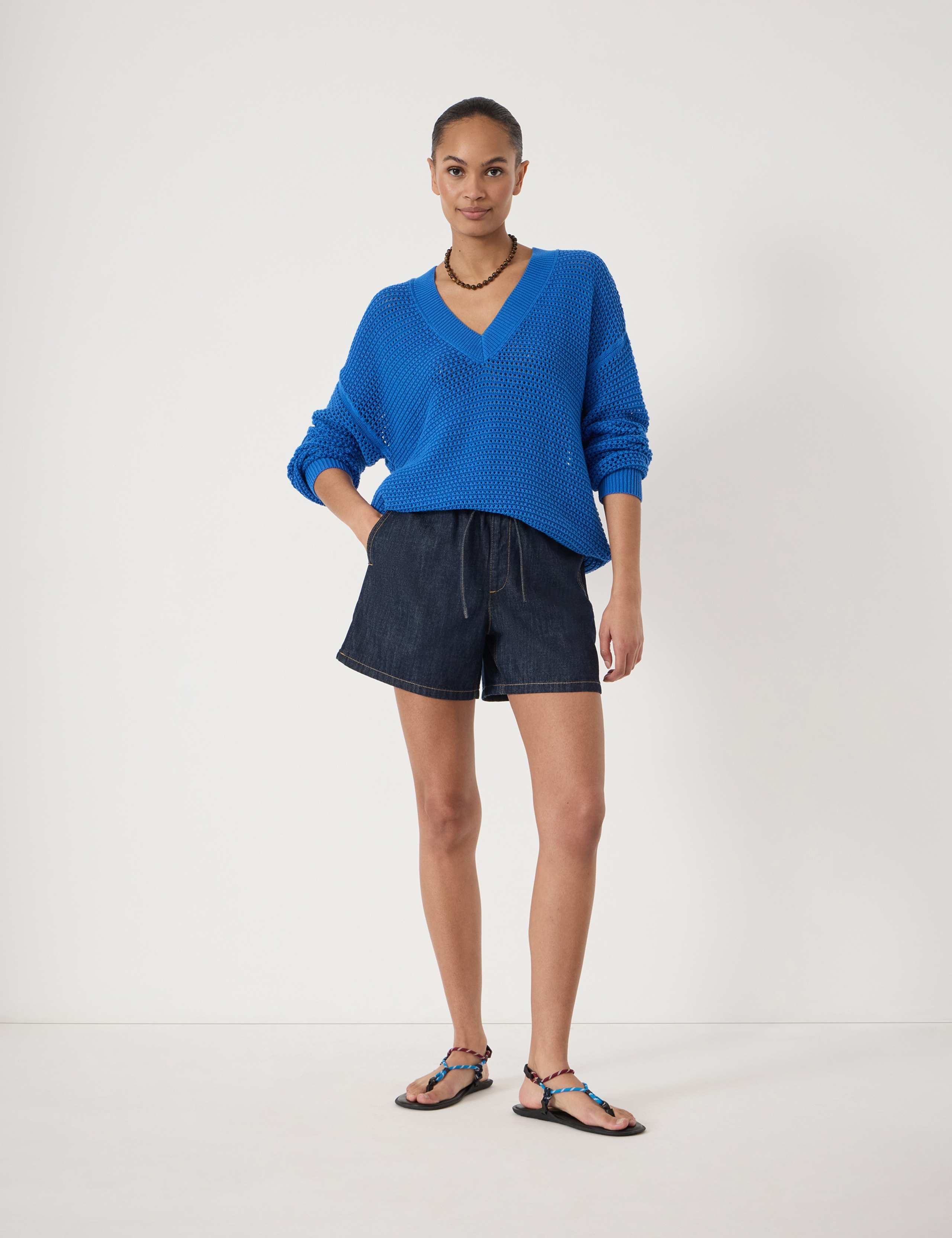 Pure Cotton V-Neck Open Stitch Jumper 4 of 4