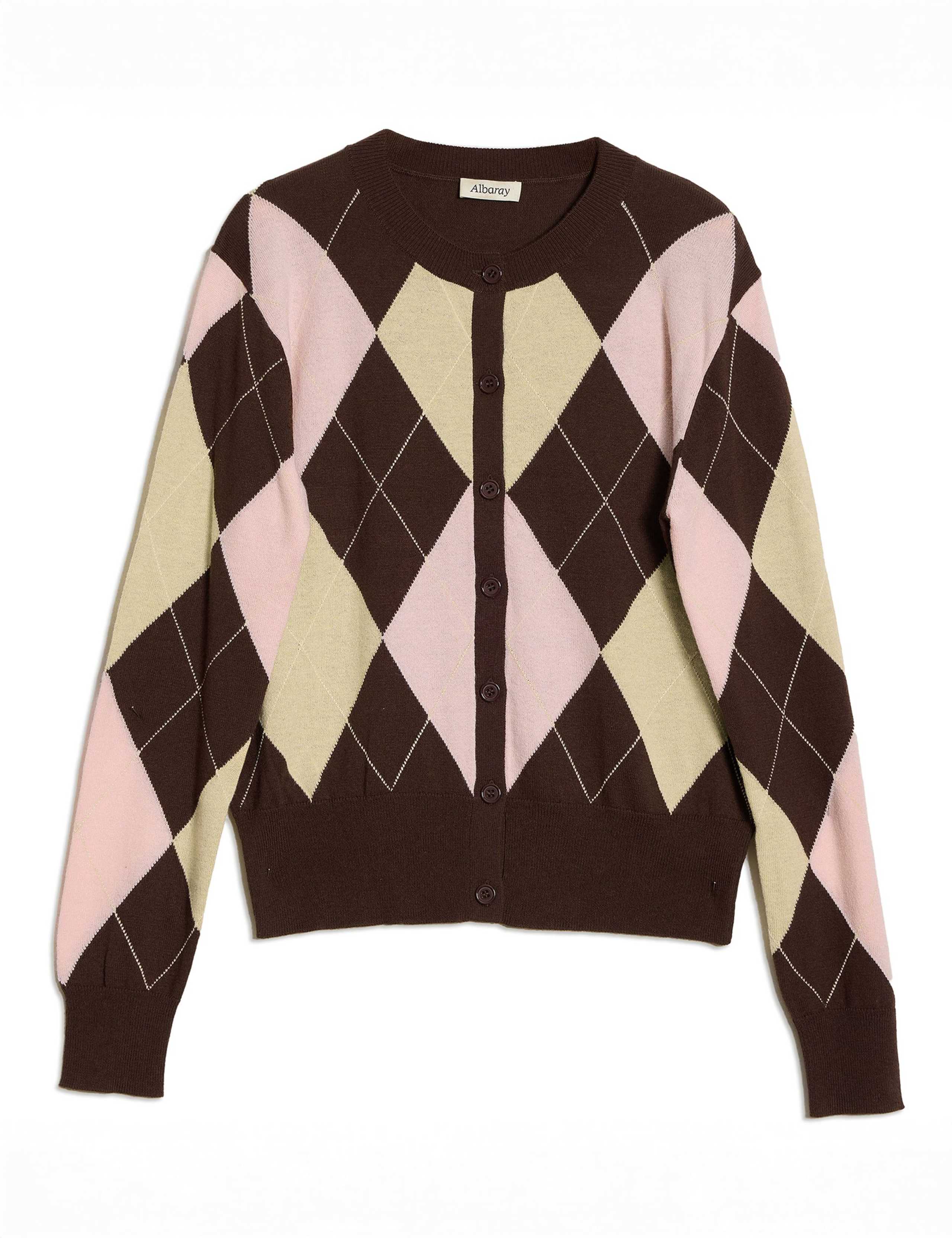 Argyle Crew Neck Cardigan with Wool 2 of 4