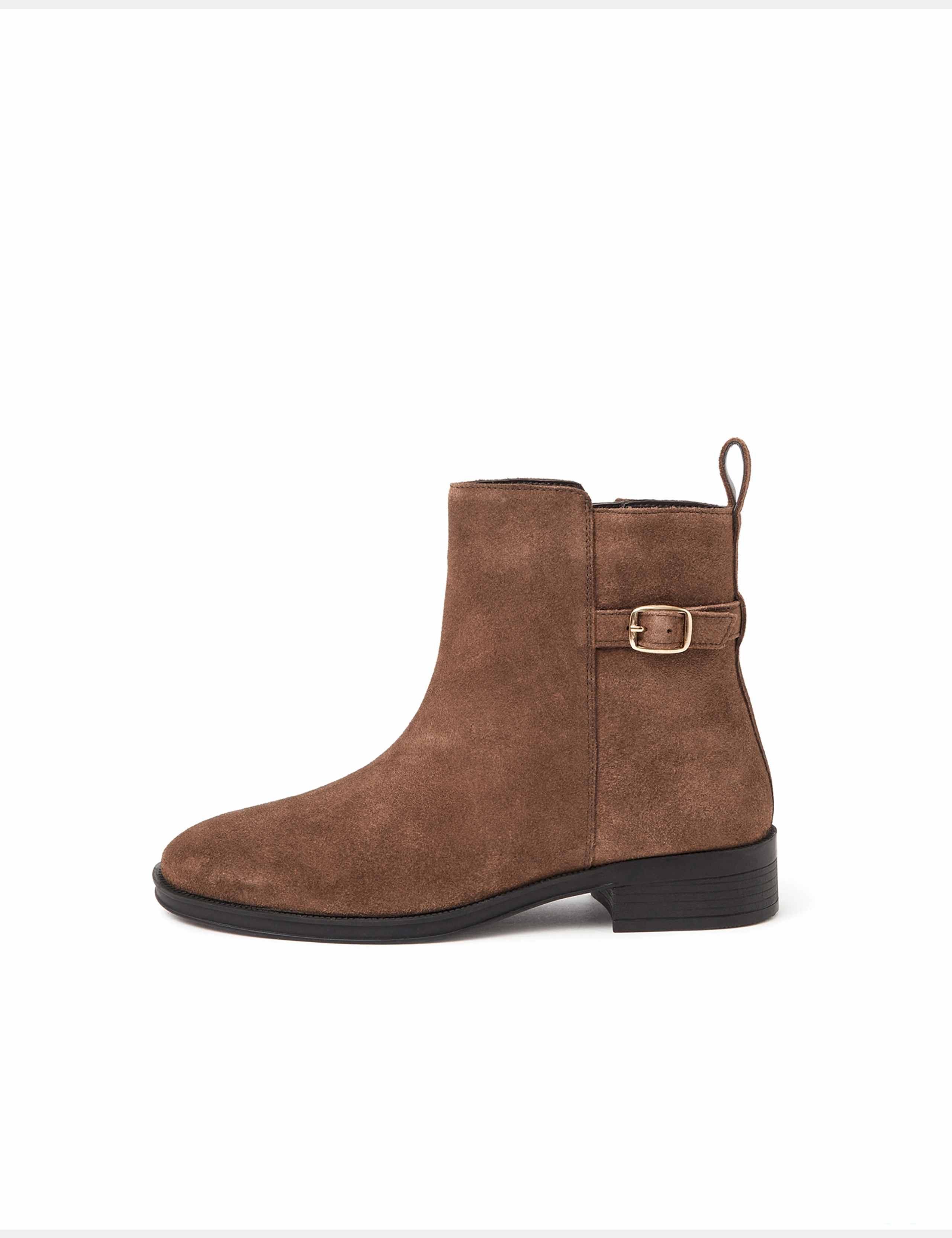 Suede Buckle Block Heel Ankle Boots 1 of 3