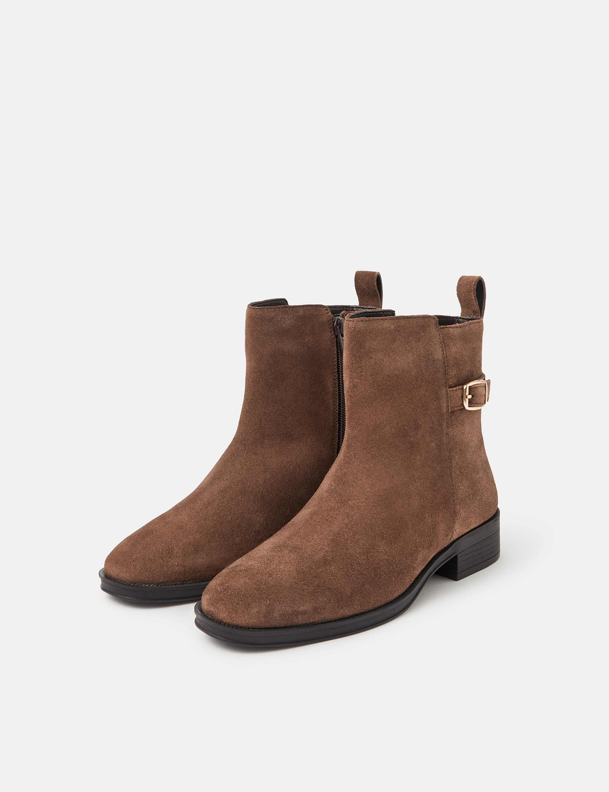 Suede Buckle Block Heel Ankle Boots 2 of 3