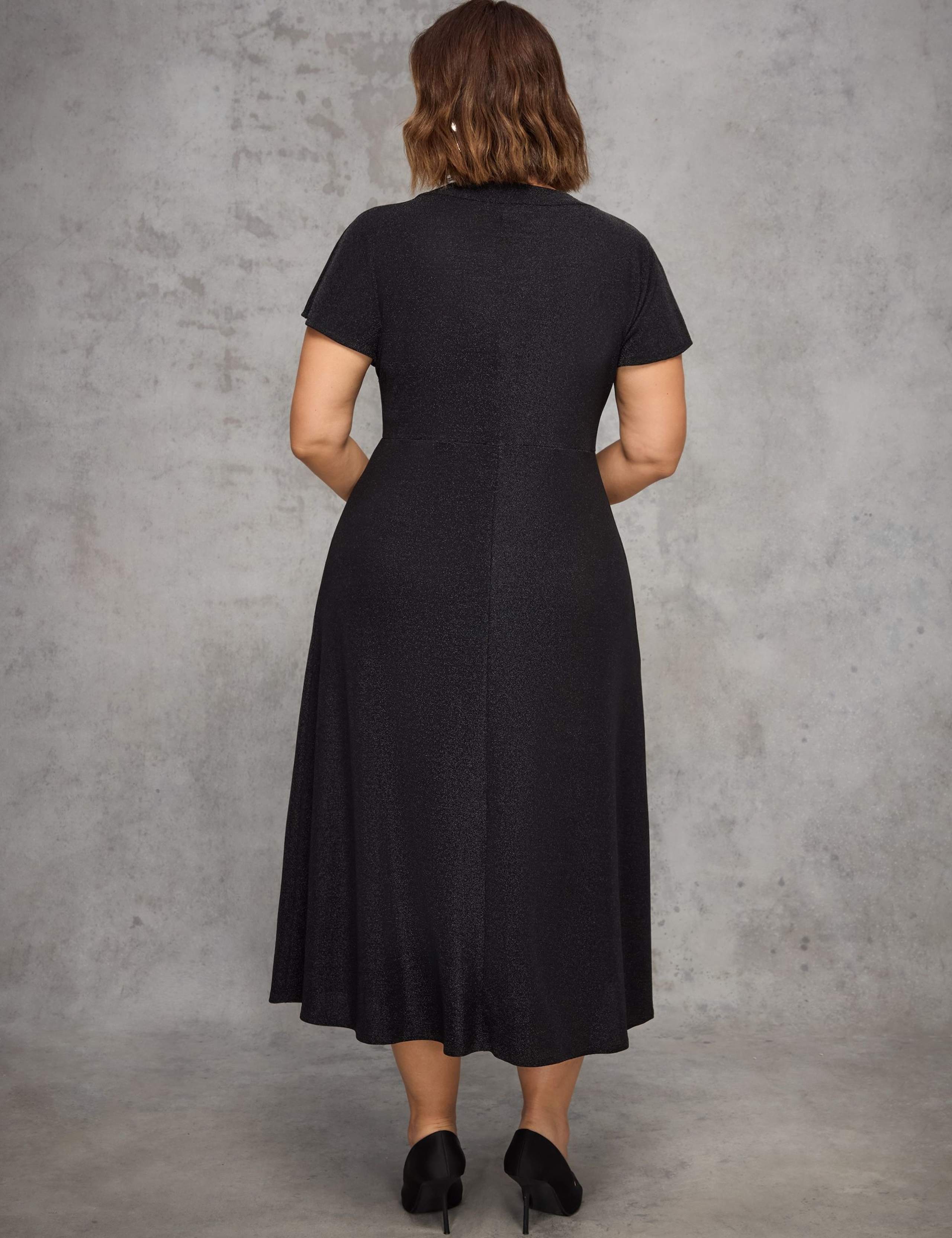 Jersey Sparkly V-Neck Midi Skater Dress 3 of 5