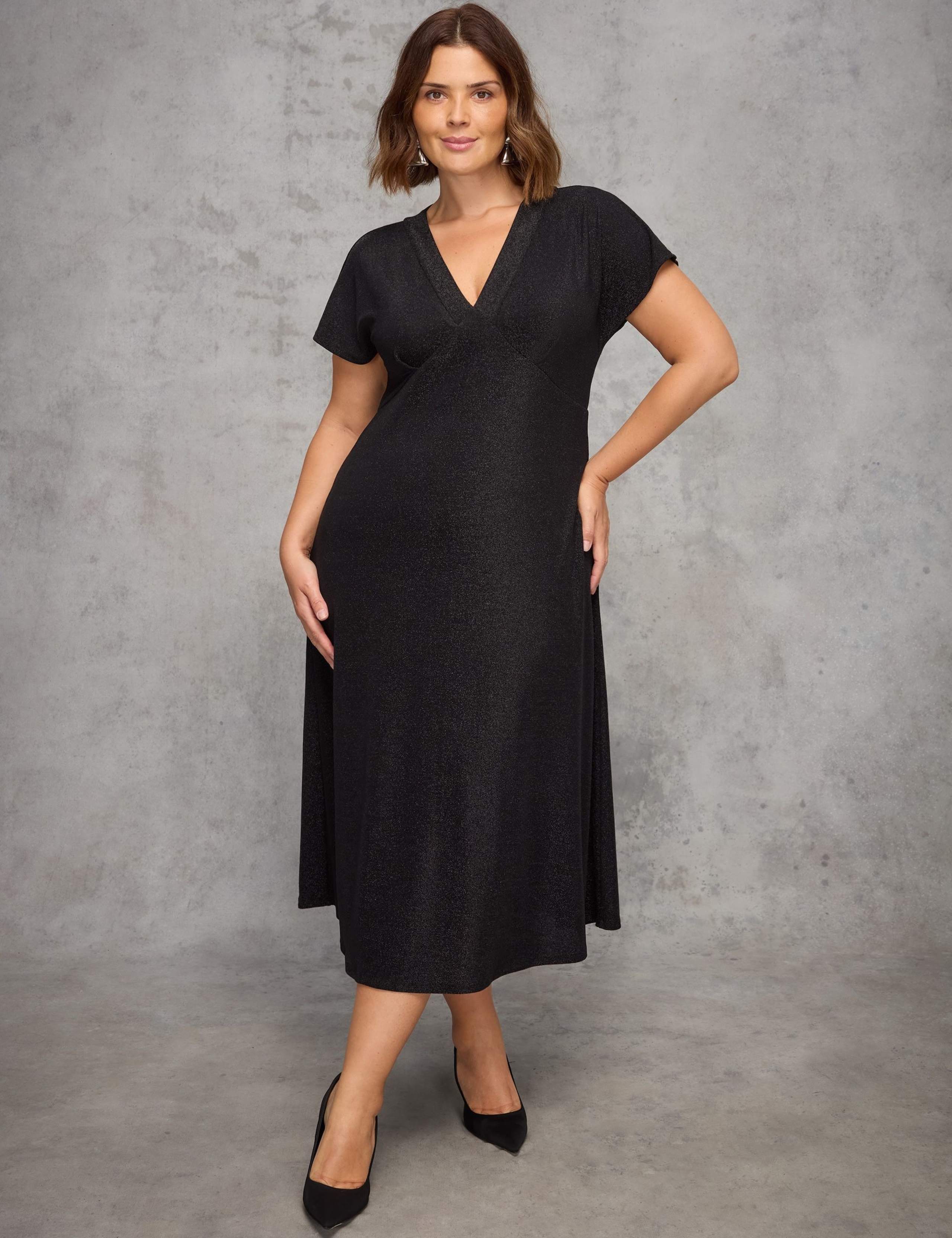 Jersey Sparkly V-Neck Midi Skater Dress 5 of 5