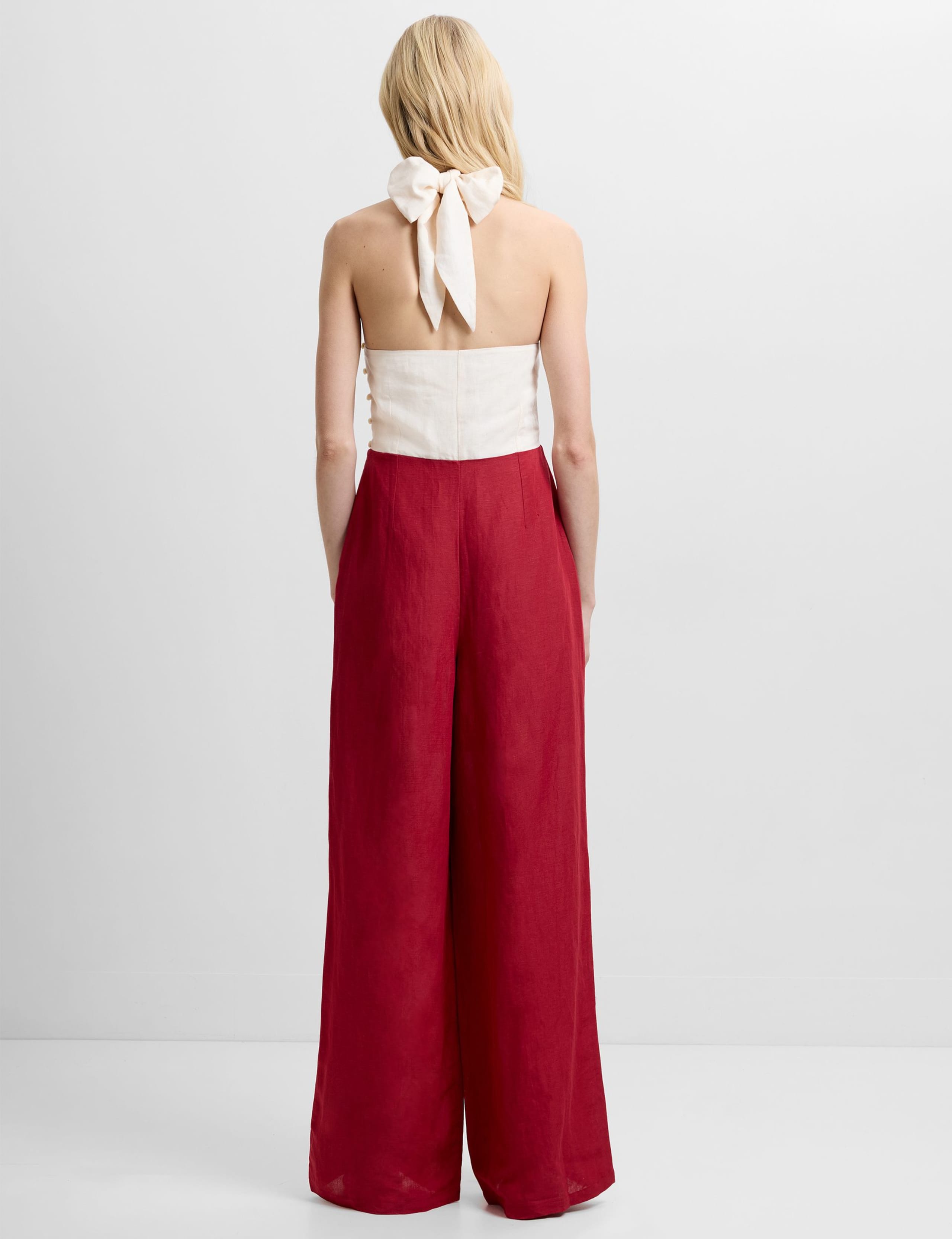 Linen Blend Halterneck Sleeveless Jumpsuit 3 of 5