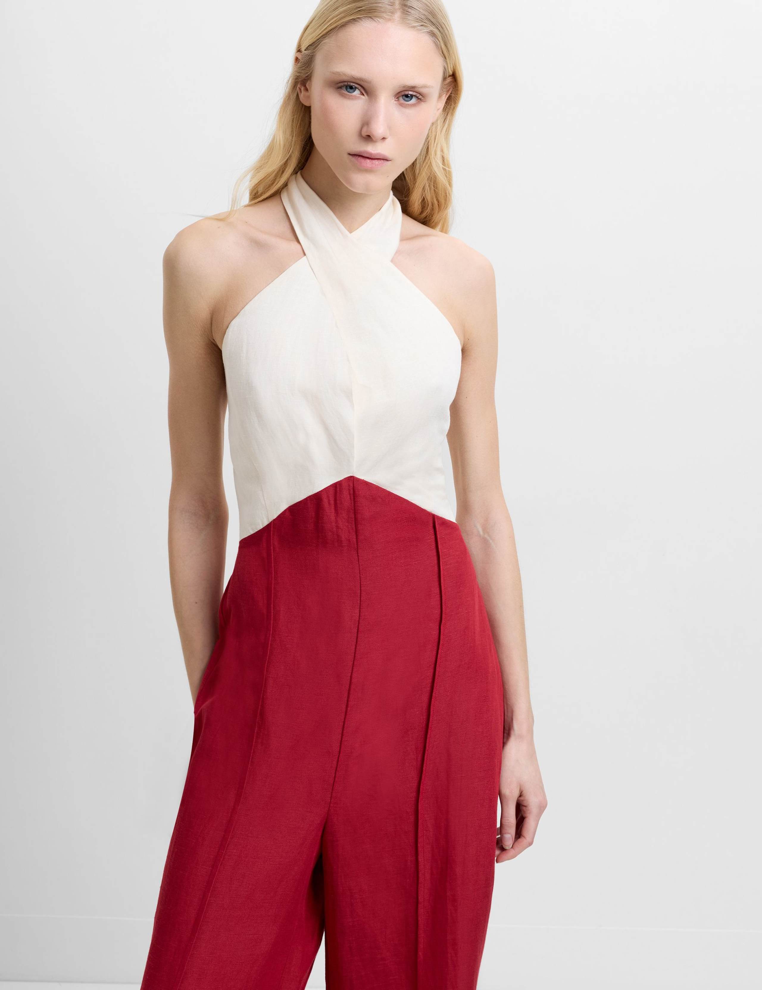 Linen Blend Halterneck Sleeveless Jumpsuit 4 of 5
