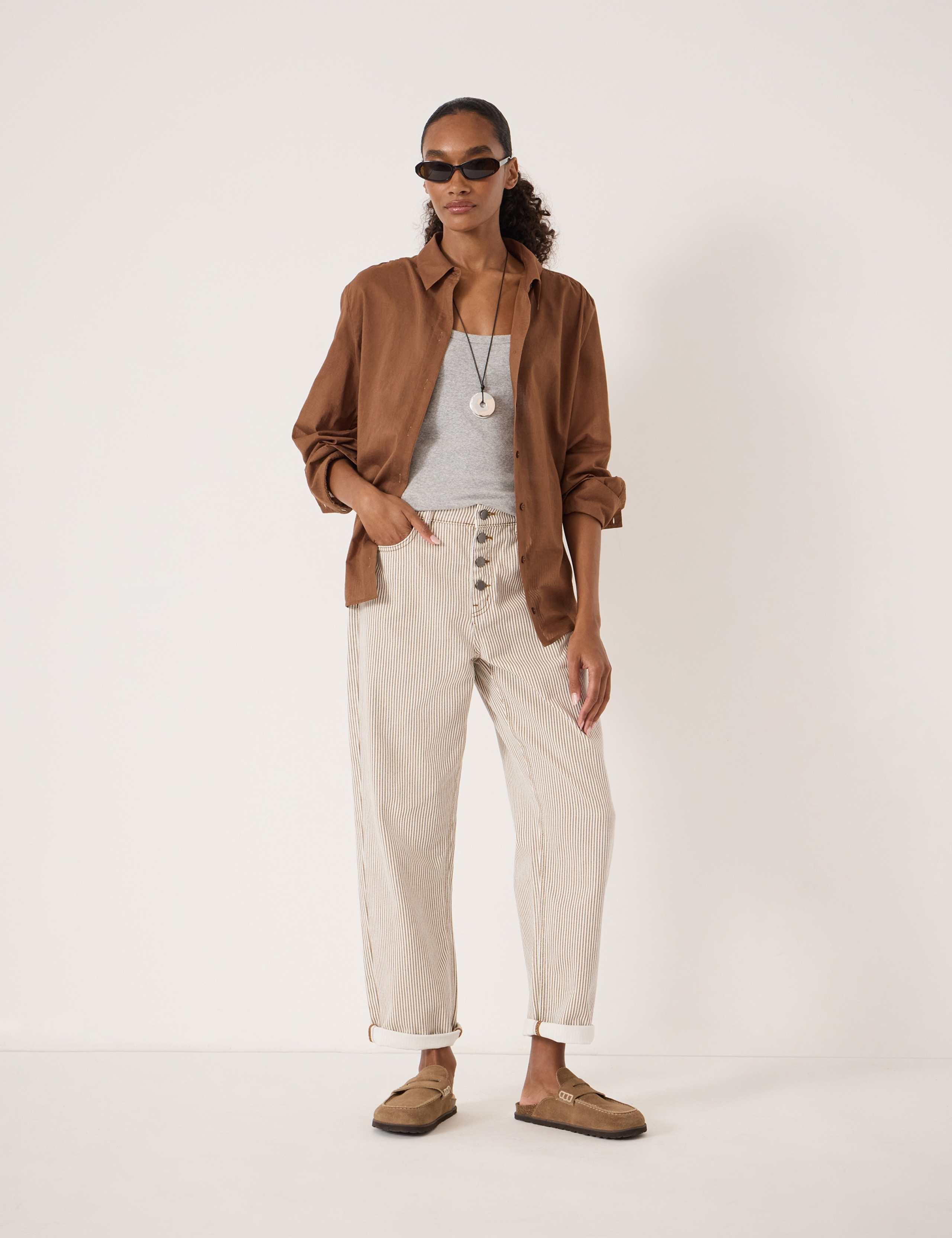 Boyfriend Striped Button Front Turn Up Jeans 3 of 5