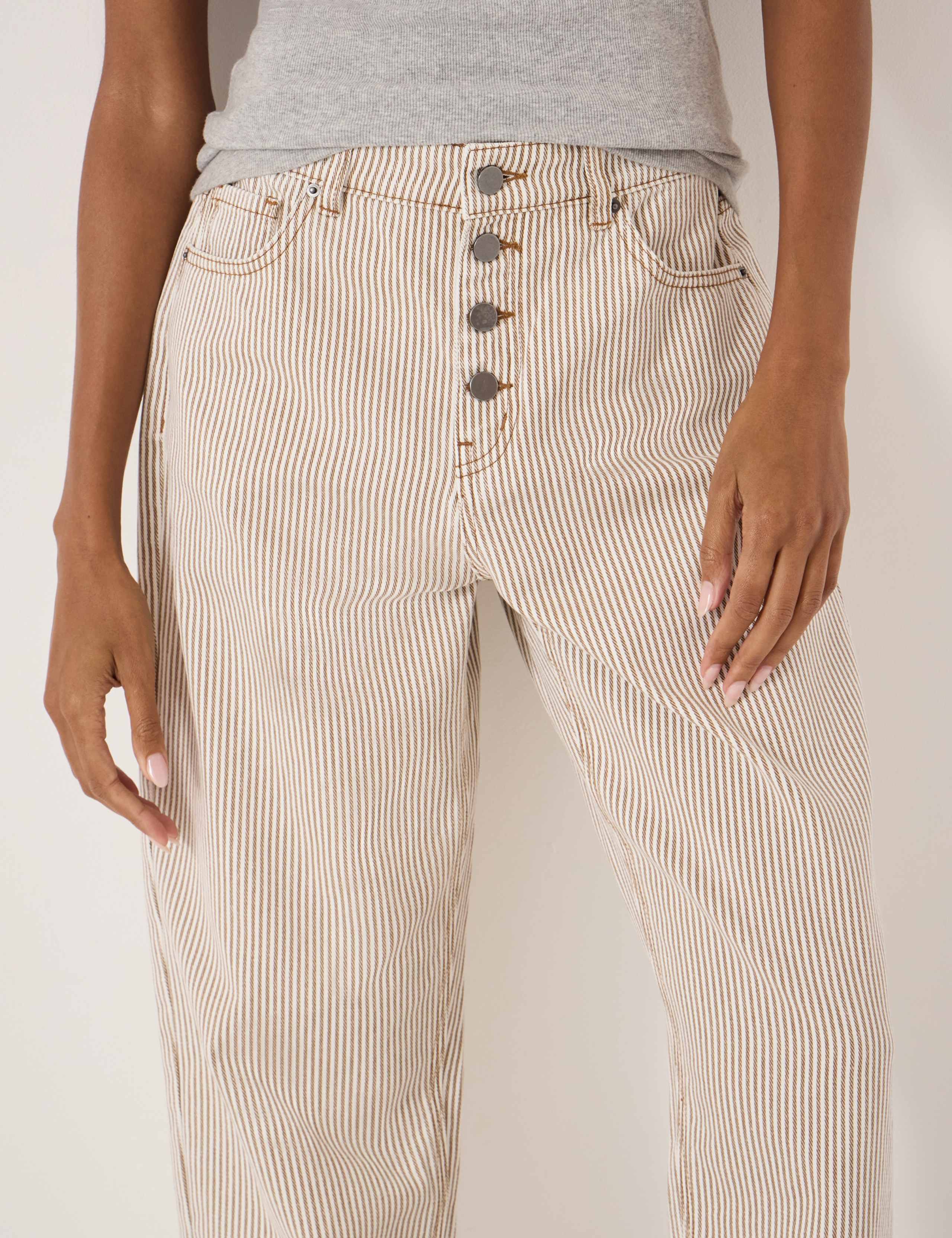Boyfriend Striped Button Front Turn Up Jeans 4 of 5