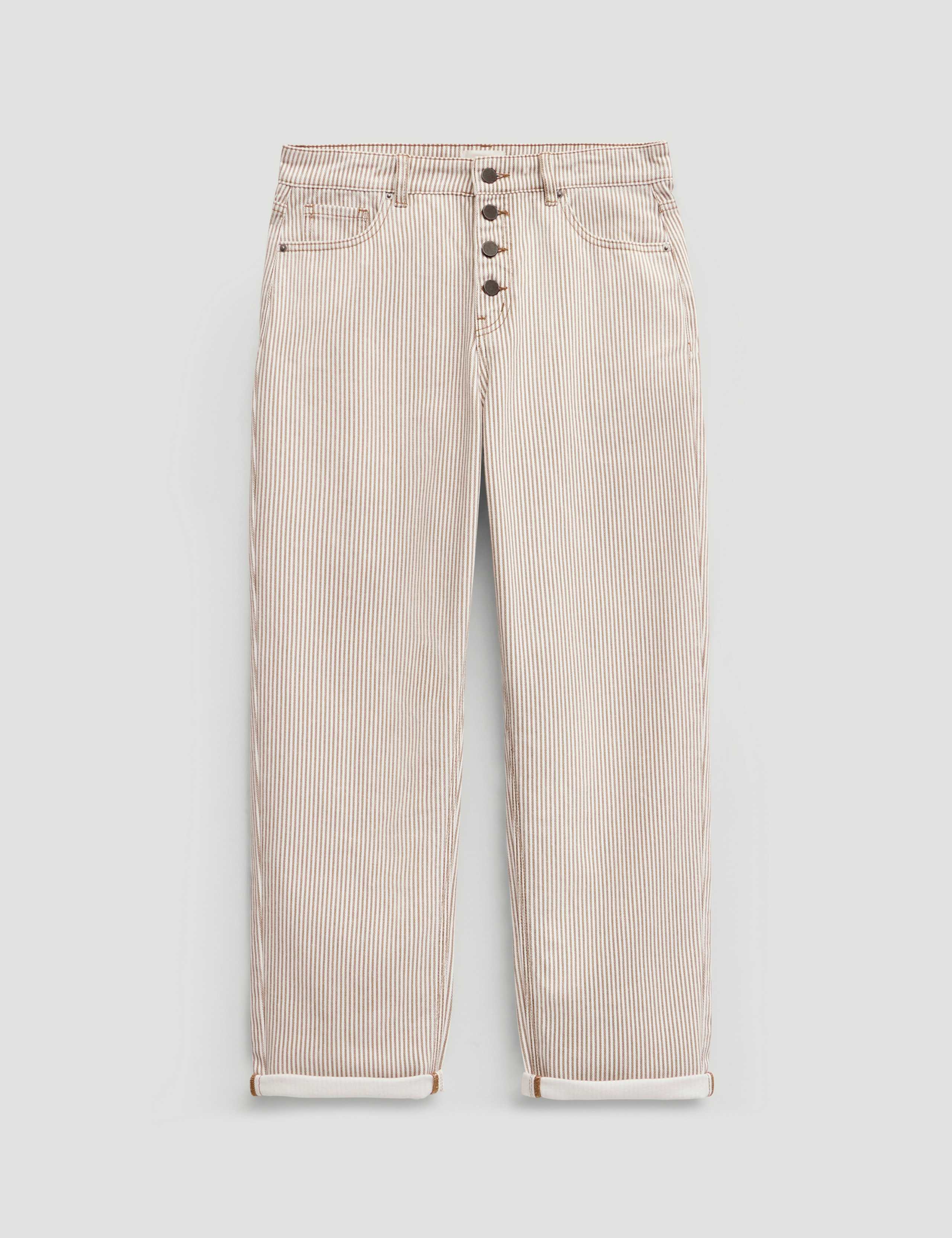 Boyfriend Striped Button Front Turn Up Jeans 2 of 5