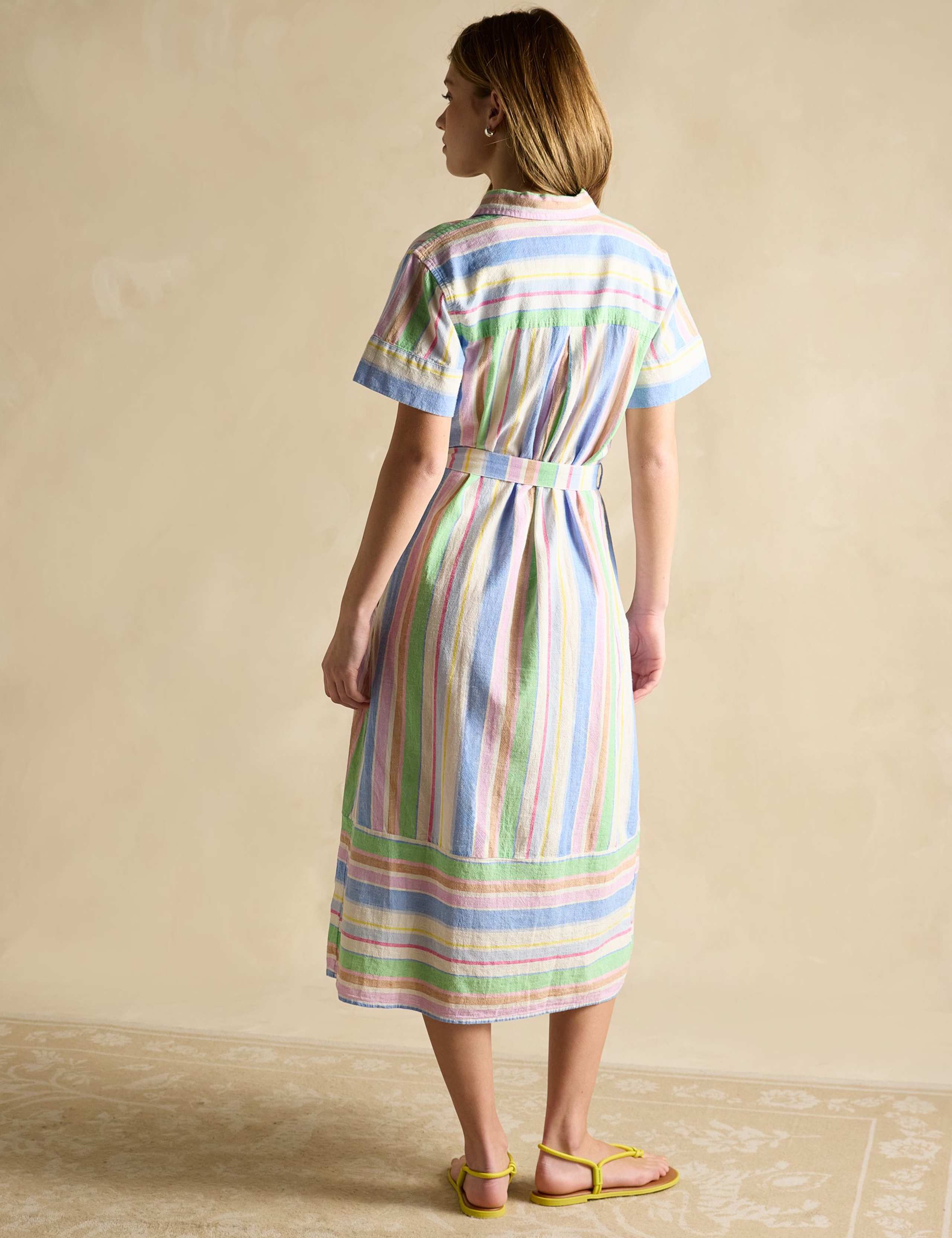 Cotton Rich Striped Belted Midi Shirt Dress 3 of 7