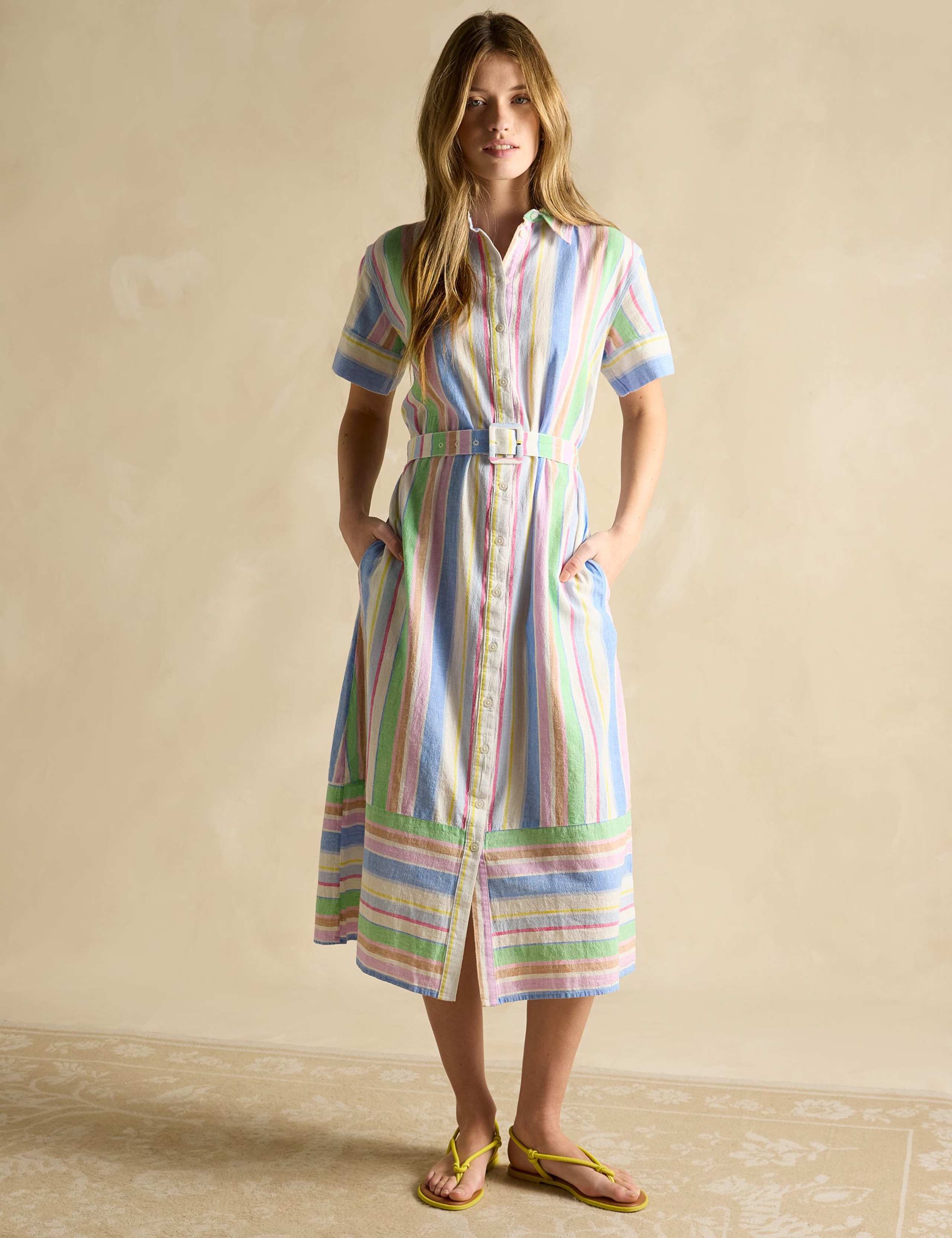 Cotton Rich Striped Belted Midi Shirt Dress 4 of 7