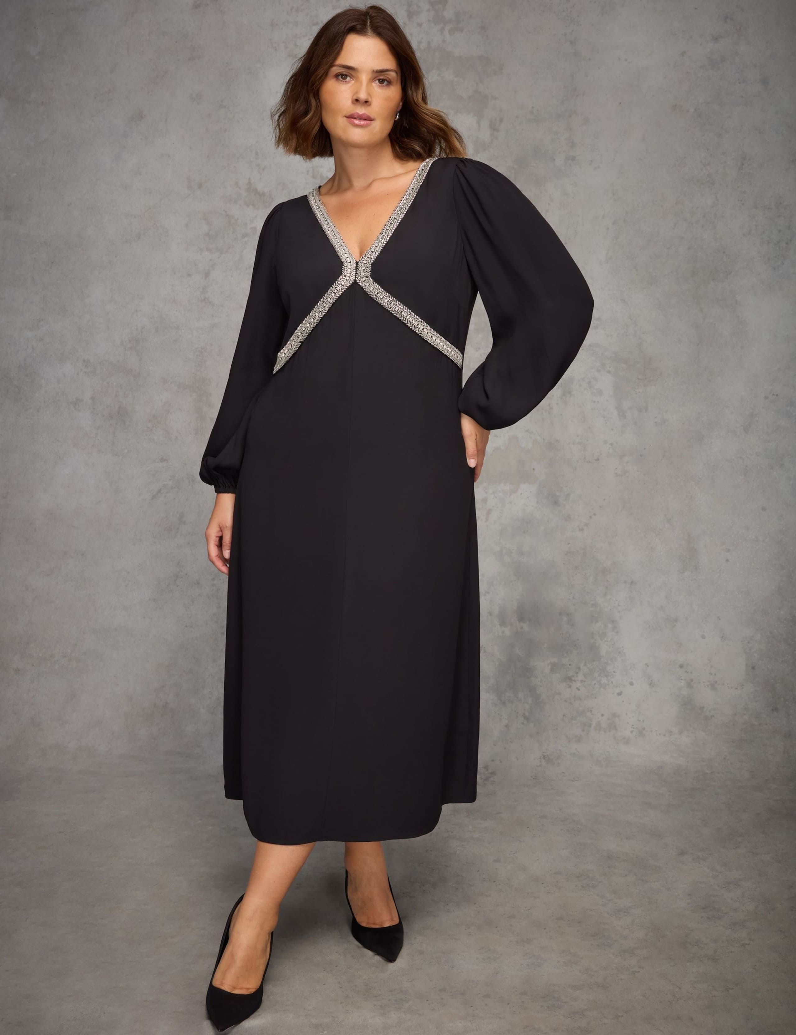 Crepe Embellished Midaxi Skater Dress 1 of 6