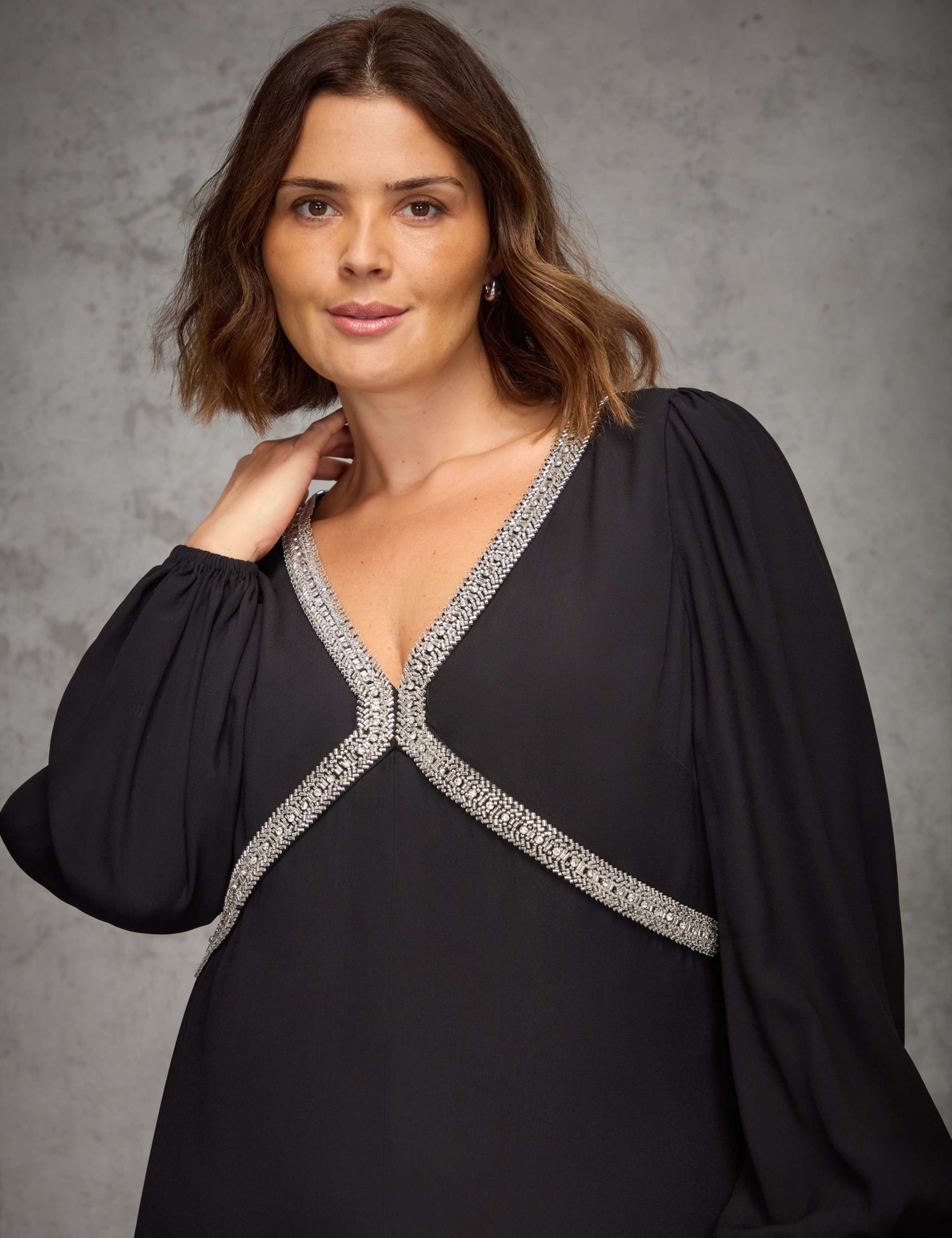 Crepe Embellished Midaxi Skater Dress 2 of 6