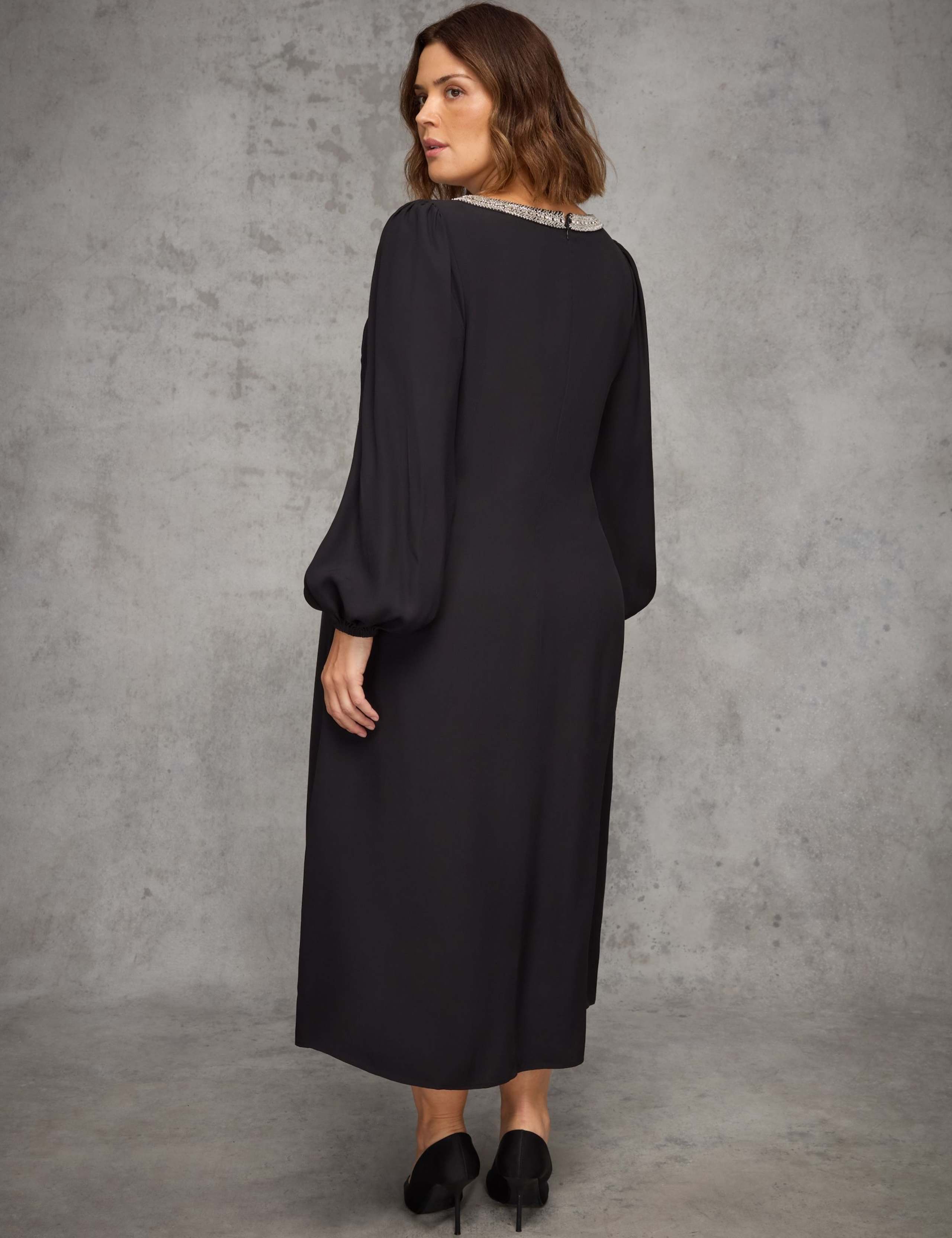 Crepe Embellished Midaxi Skater Dress 4 of 6