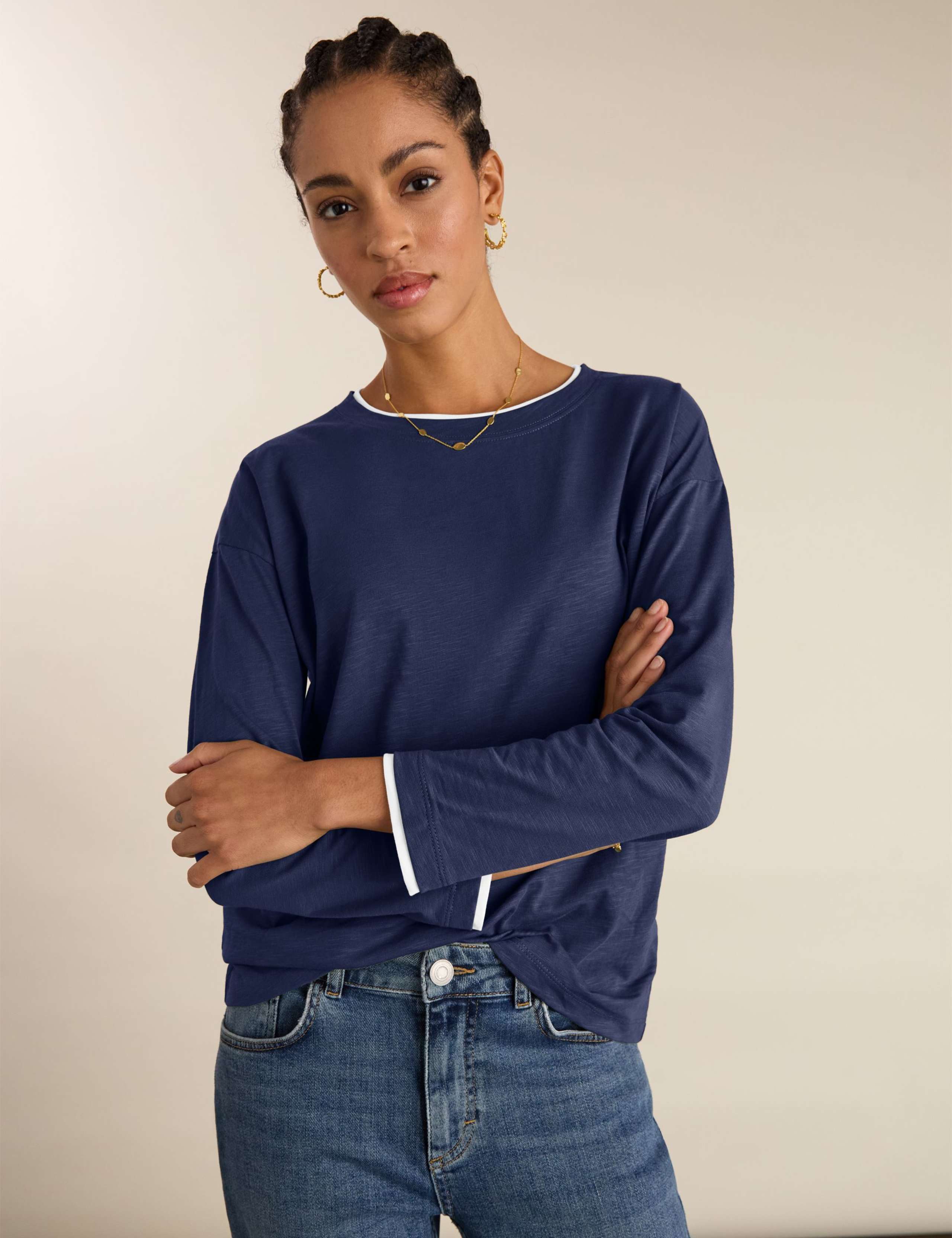 Pure Cotton Jersey Relaxed Contrast Top 1 of 4