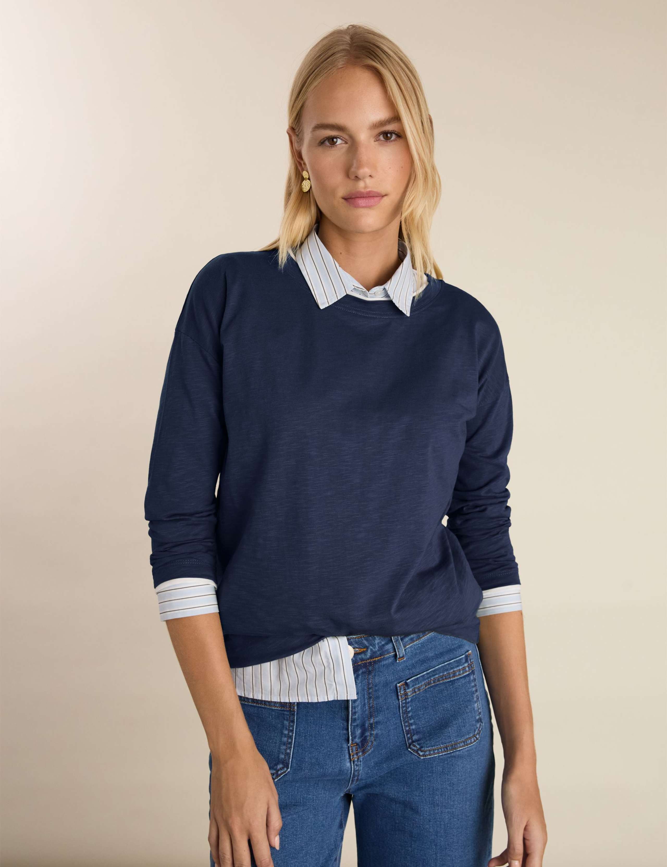 Pure Cotton Jersey Relaxed Contrast Top 3 of 4