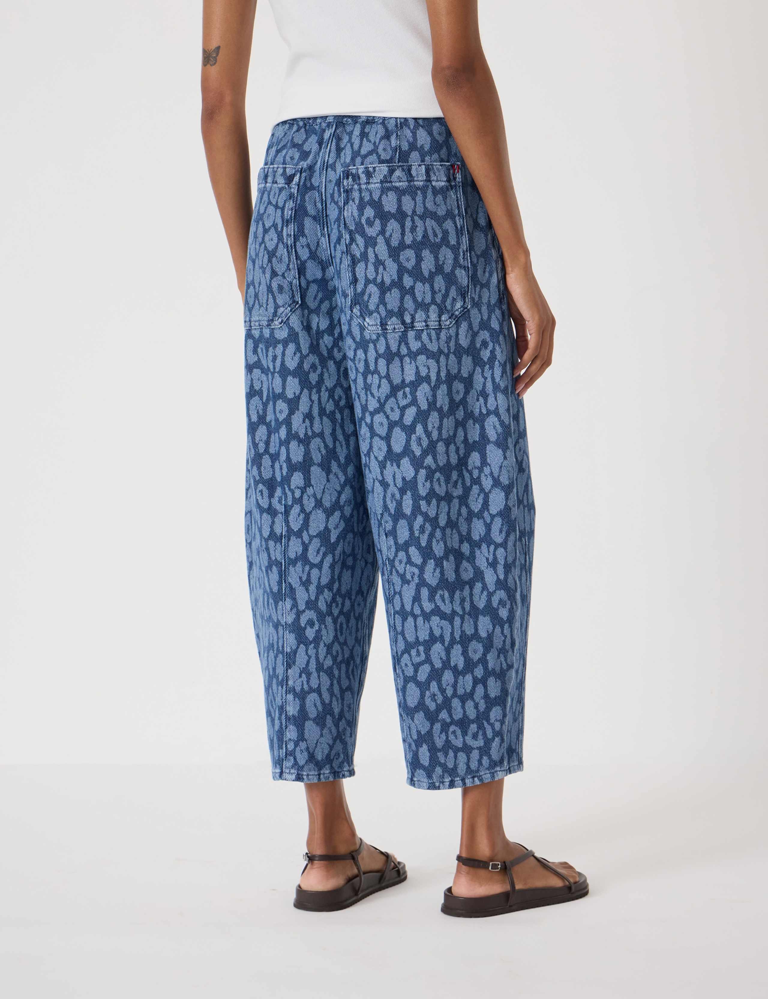 Leopard Print Drawstring Barrel Leg Cropped Jeans 3 of 5