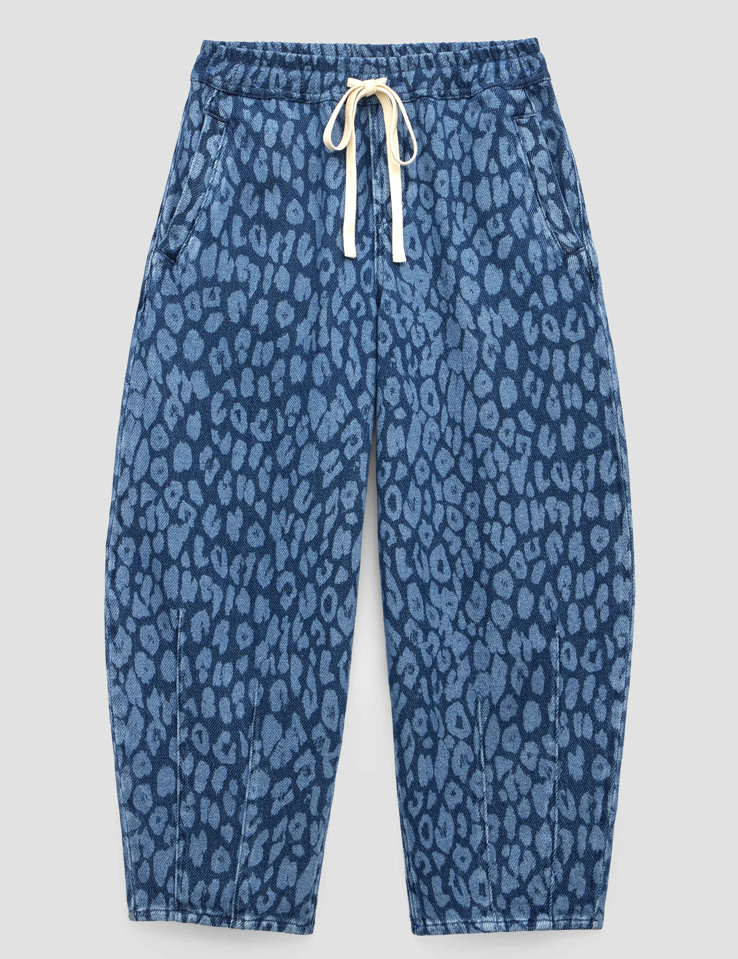 Leopard Print Drawstring Barrel Leg Cropped Jeans 2 of 5