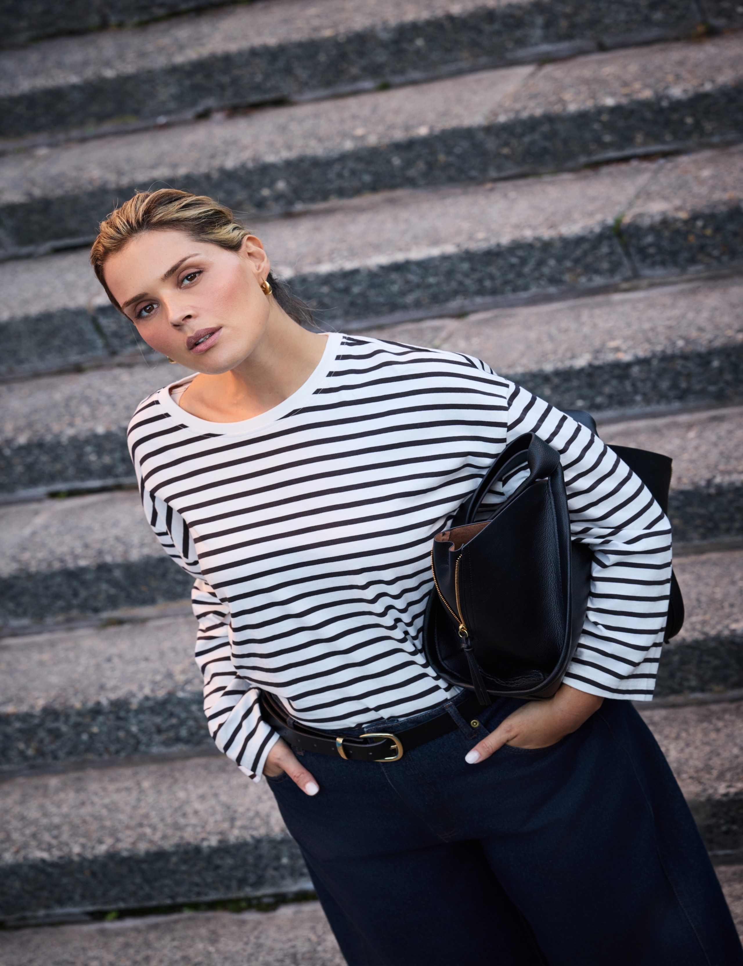 Curve Pure Cotton Striped Round Neck Top 1 of 6