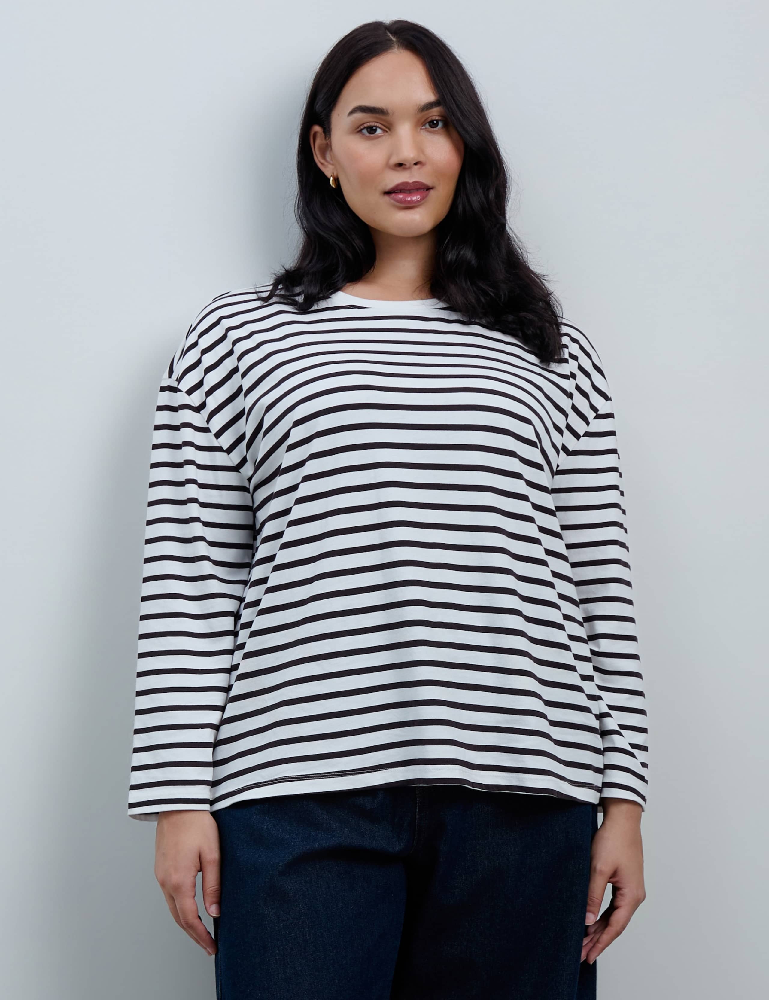 Curve Pure Cotton Striped Round Neck Top 3 of 6