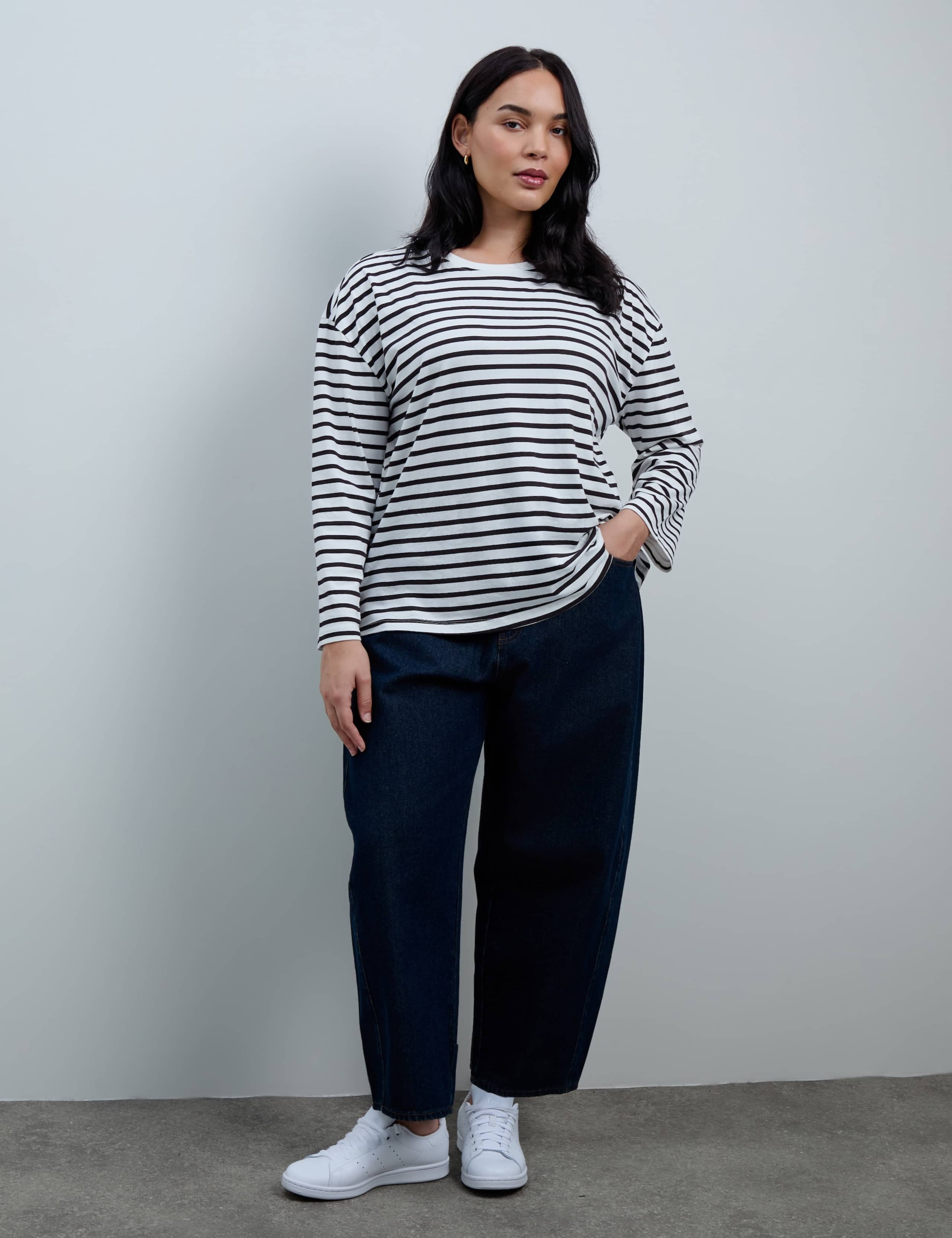 Curve Pure Cotton Striped Round Neck Top 4 of 6
