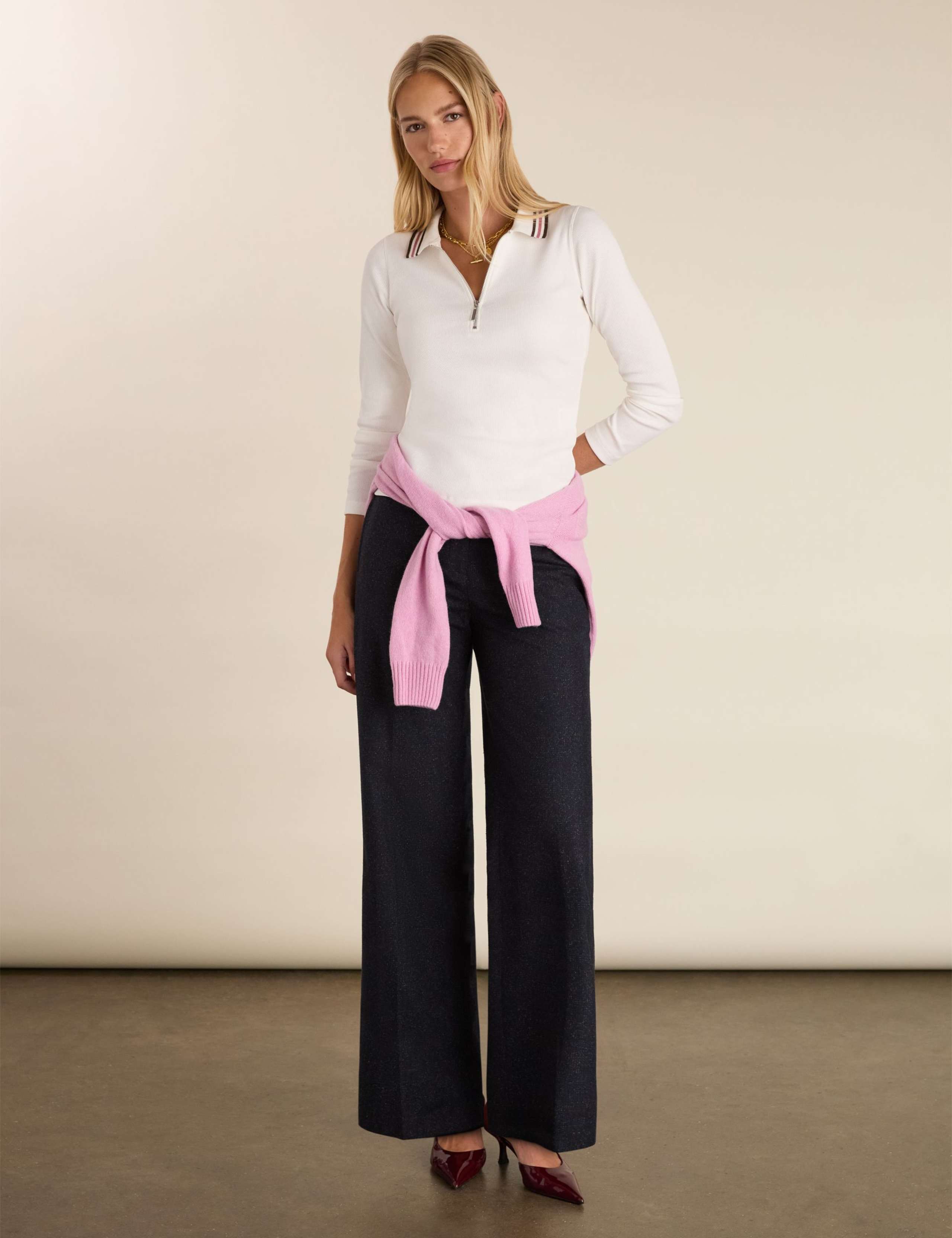 Pure Cotton Stripe Collar Half Zip Top 3 of 4