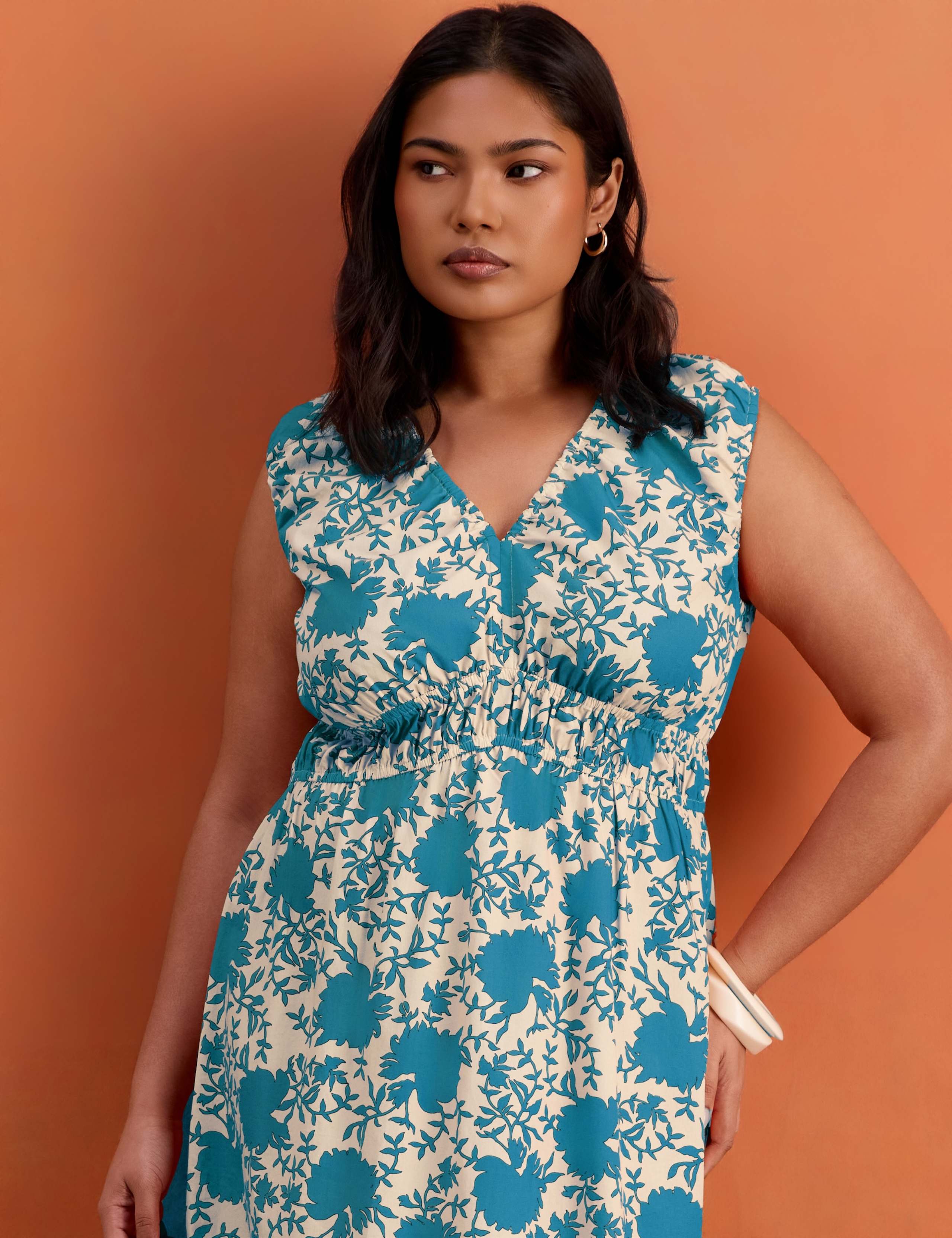 Pure Cotton Floral V-Neck Midaxi Tiered Dress 2 of 4