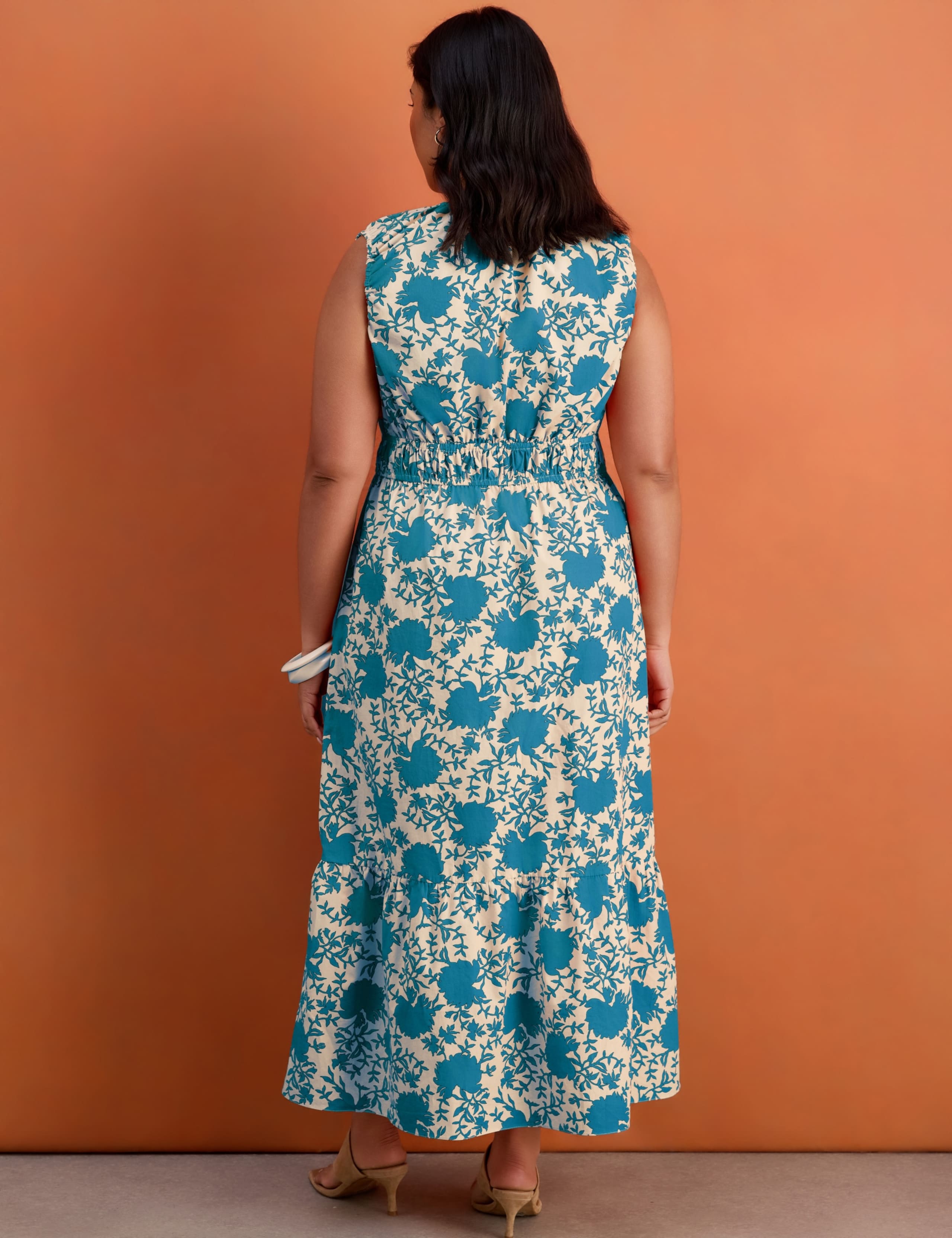 Pure Cotton Floral V-Neck Midaxi Tiered Dress 3 of 4