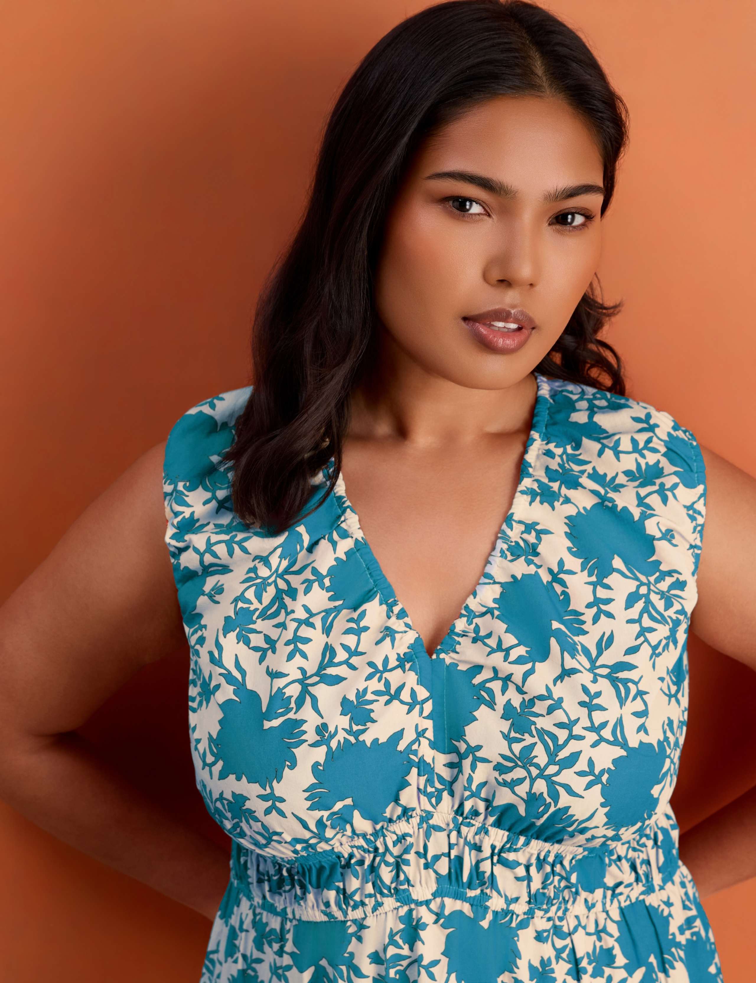 Pure Cotton Floral V-Neck Midaxi Tiered Dress 4 of 4