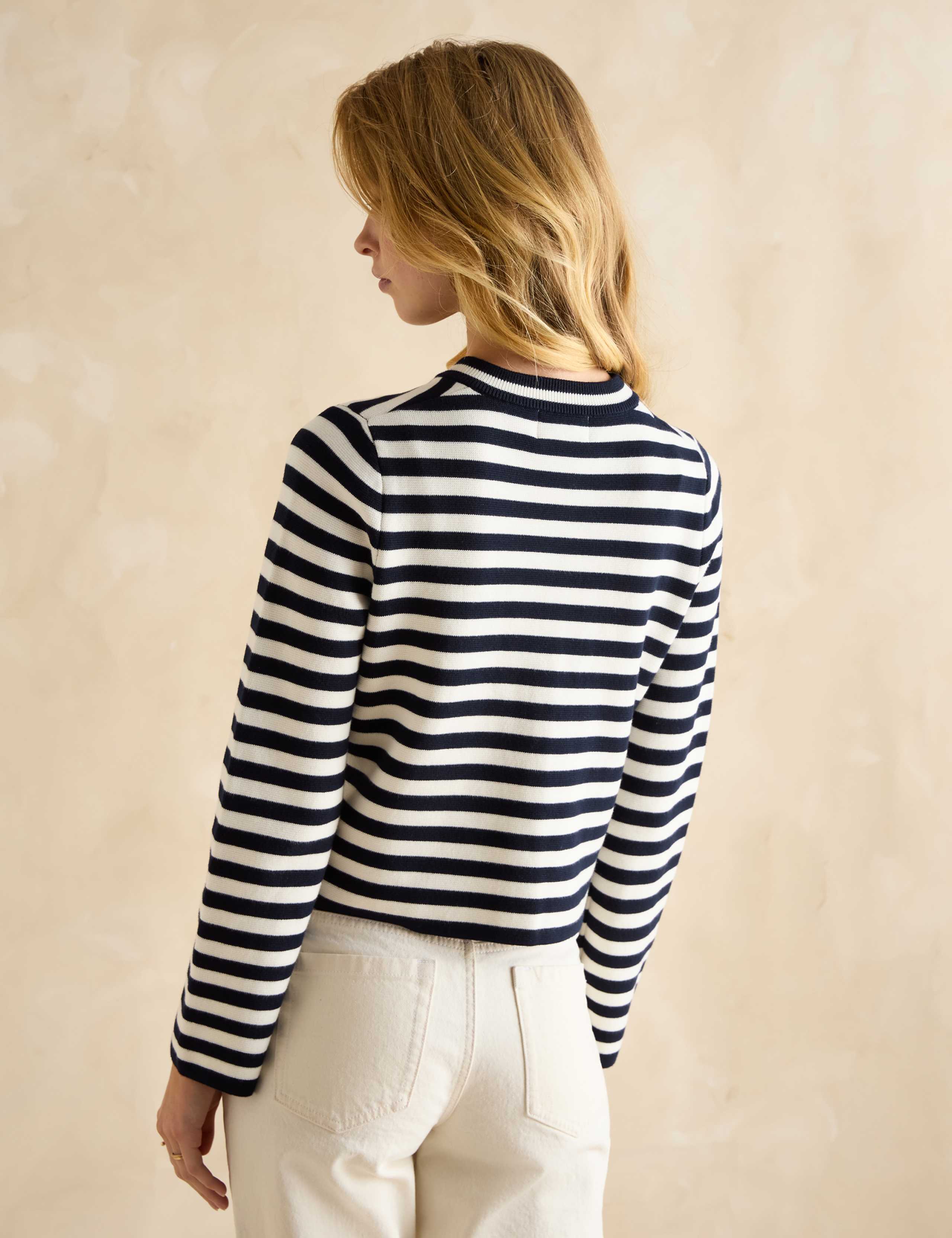 Pure Cotton Striped Crew Neck Cardigan 4 of 6