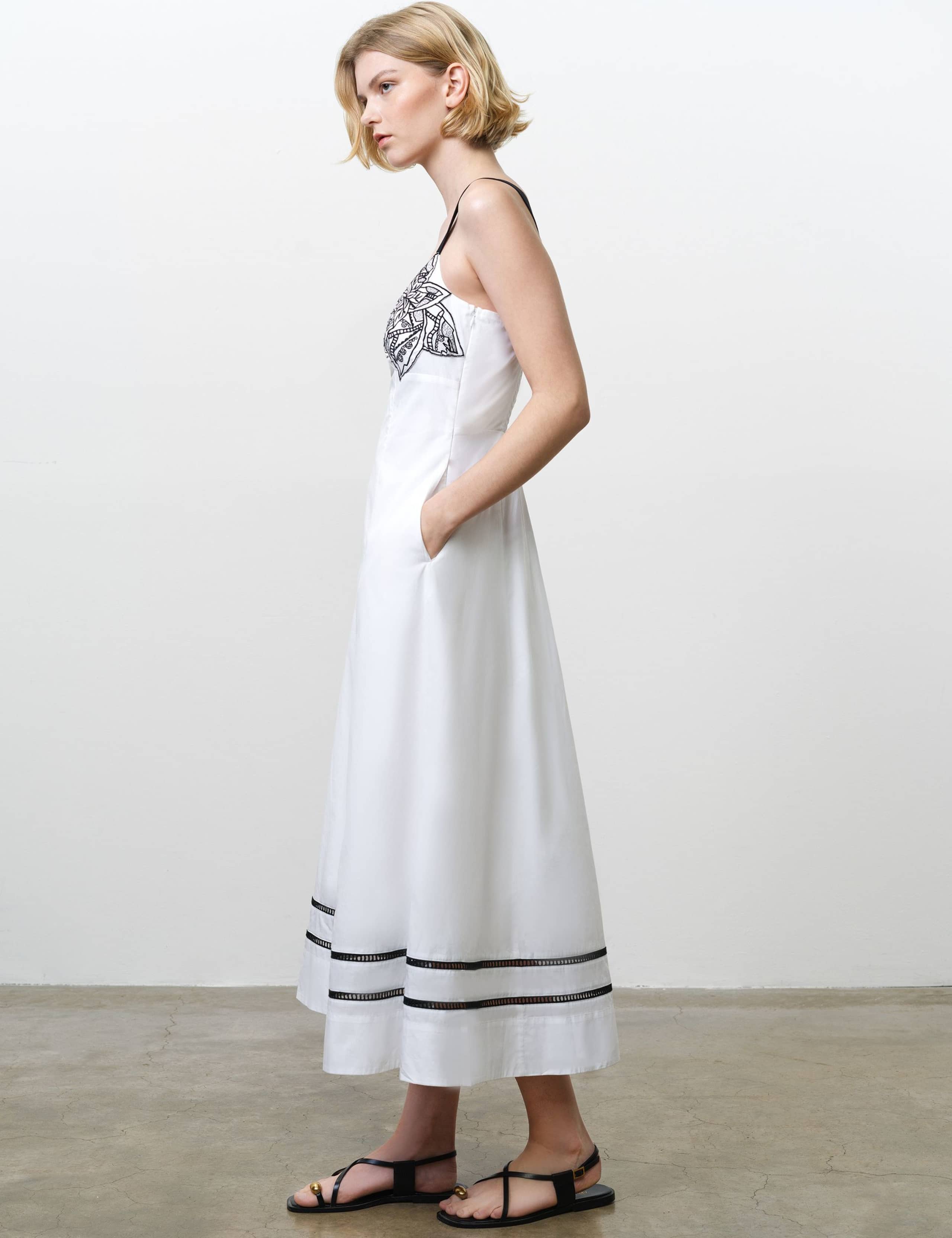 Pure Cotton Floral Embroidery U-Wire Midi Dress 3 of 5