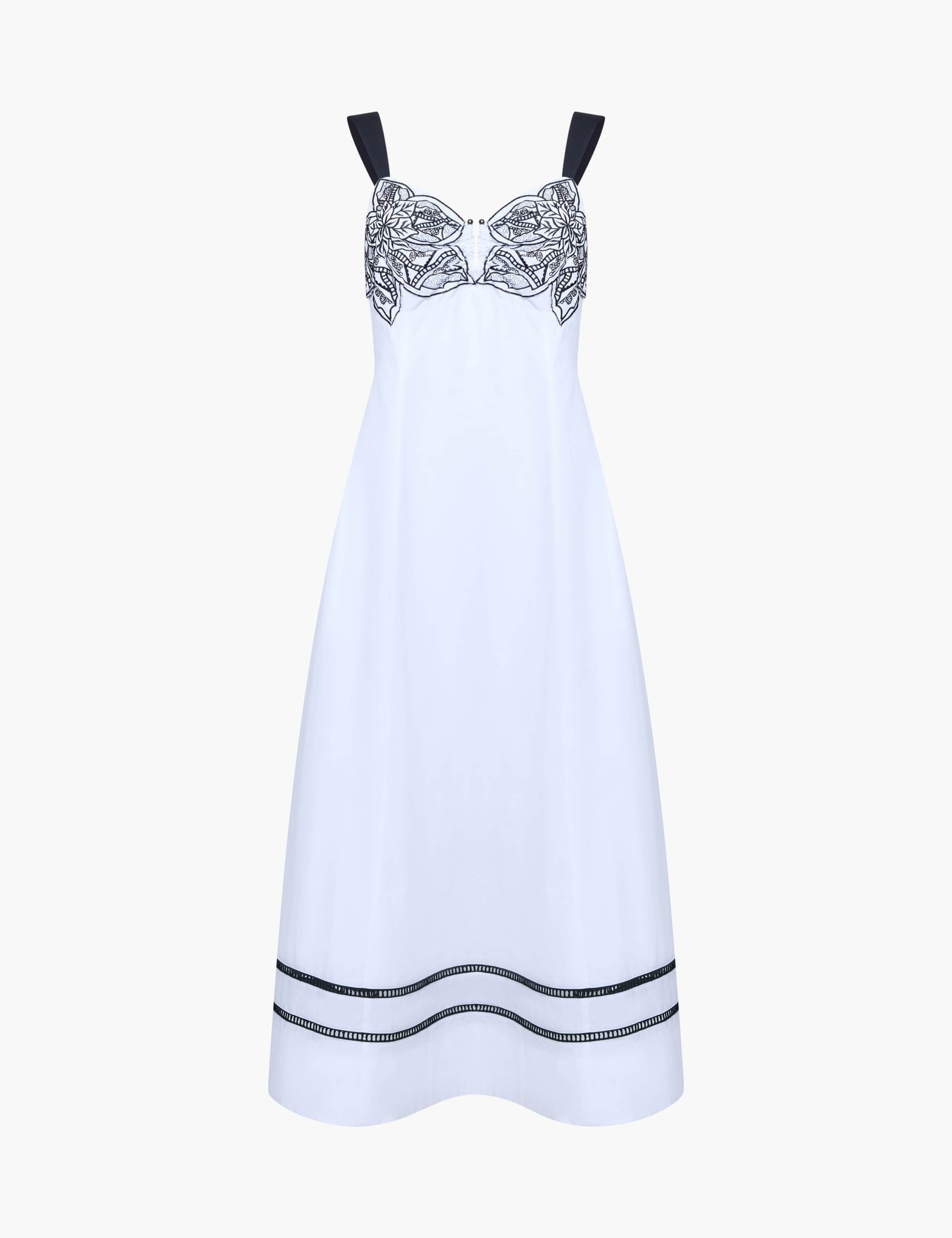 Pure Cotton Floral Embroidery U-Wire Midi Dress 2 of 5