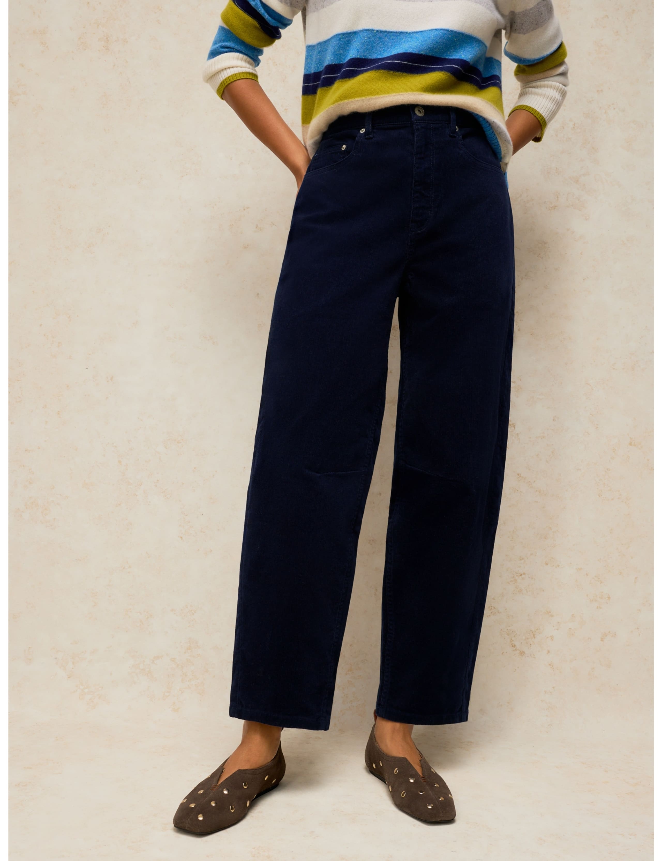 Cotton Rich Cord Barrel Leg Ankle Grazer Trousers 3 of 6