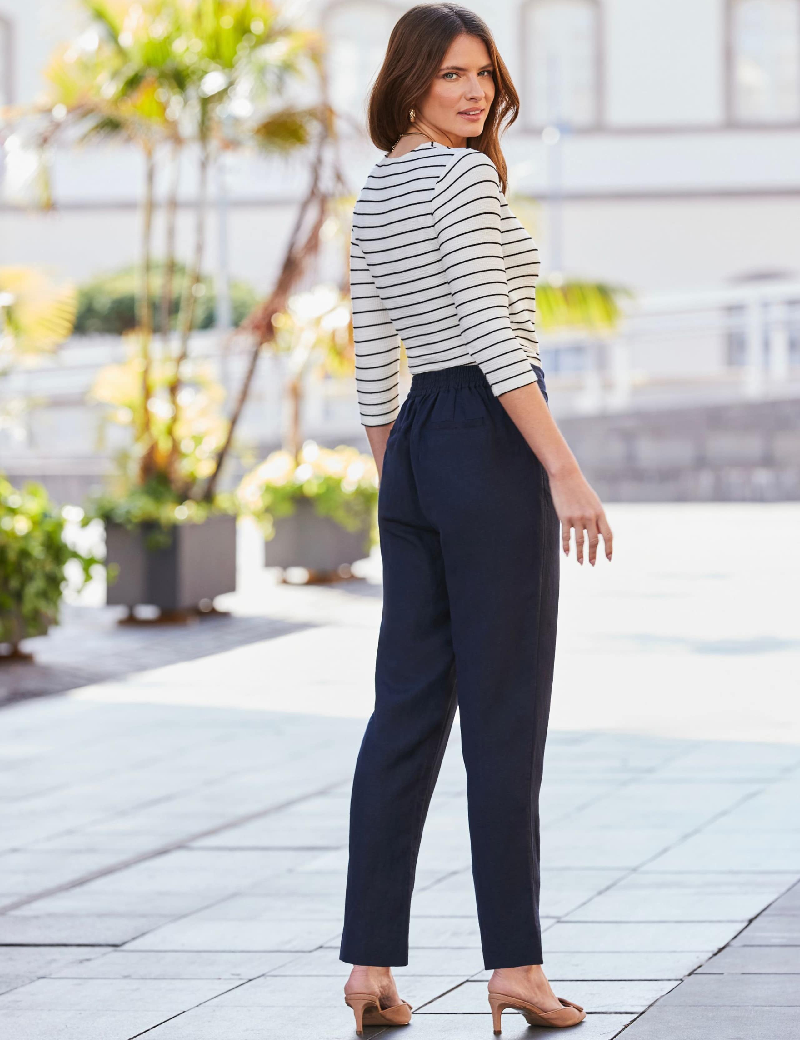 Linen Rich Drawstring Tapered Trousers 3 of 5