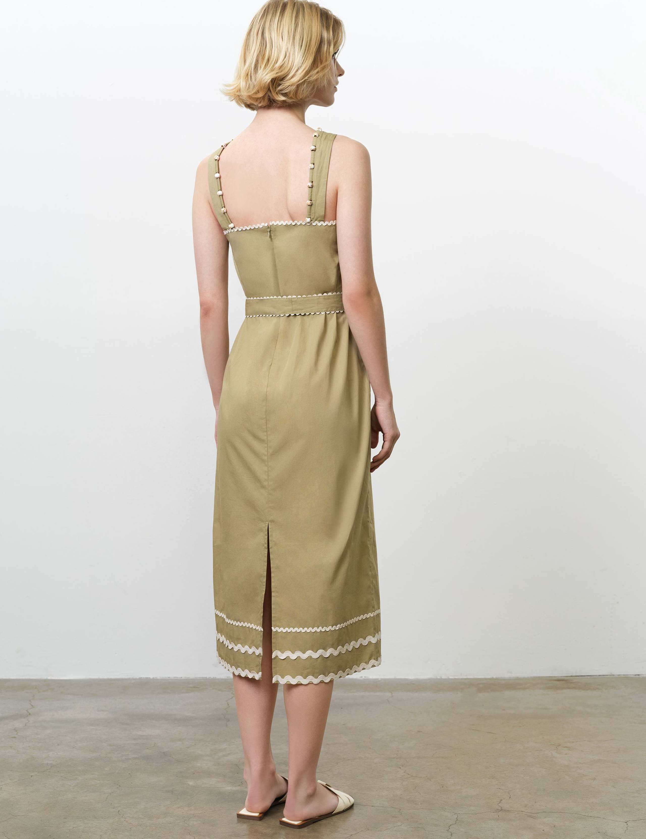 Pure Cotton Square Neck Midi Waisted Dress 3 of 5